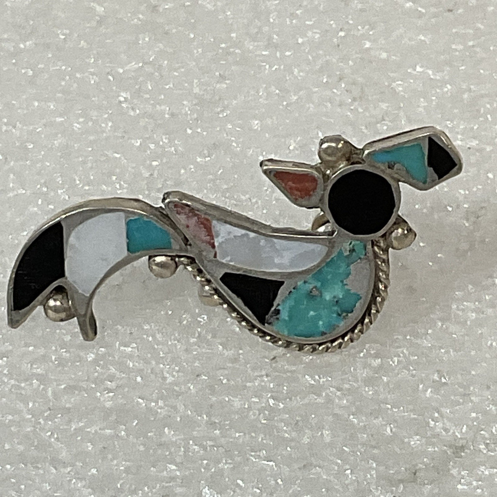 Vintage Sterling Turquoise Onyx Inlay Bird Earrings Screw Back Southwest - Image 3