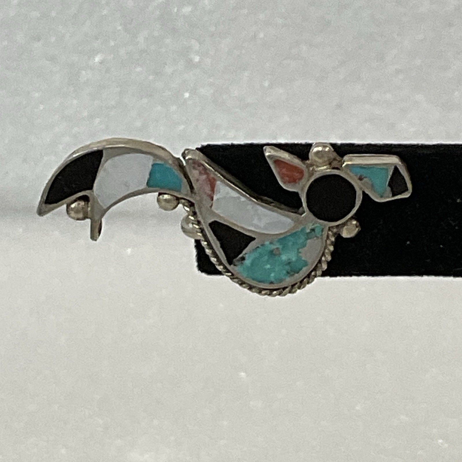 Vintage Sterling Turquoise Onyx Inlay Bird Earrings Screw Back Southwest - Image 13