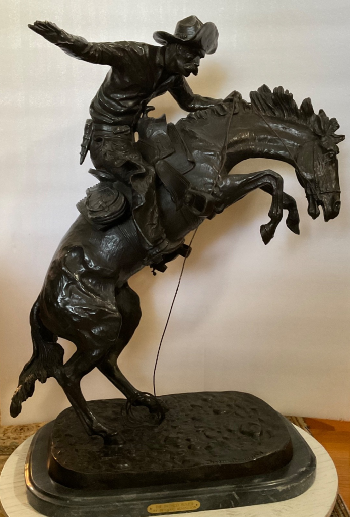 Frederic Remington Broncho Buster 32" Bronze Sculpture Western Art Repro - Image 1