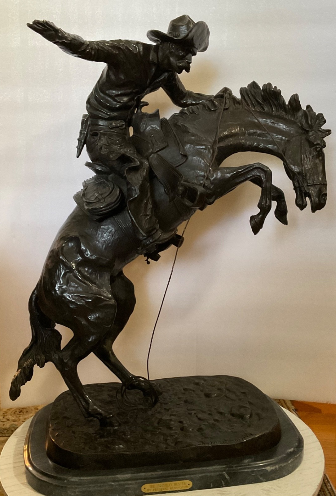 Frederic Remington Broncho Buster 32" Bronze Sculpture Western Art Repro - Image 1