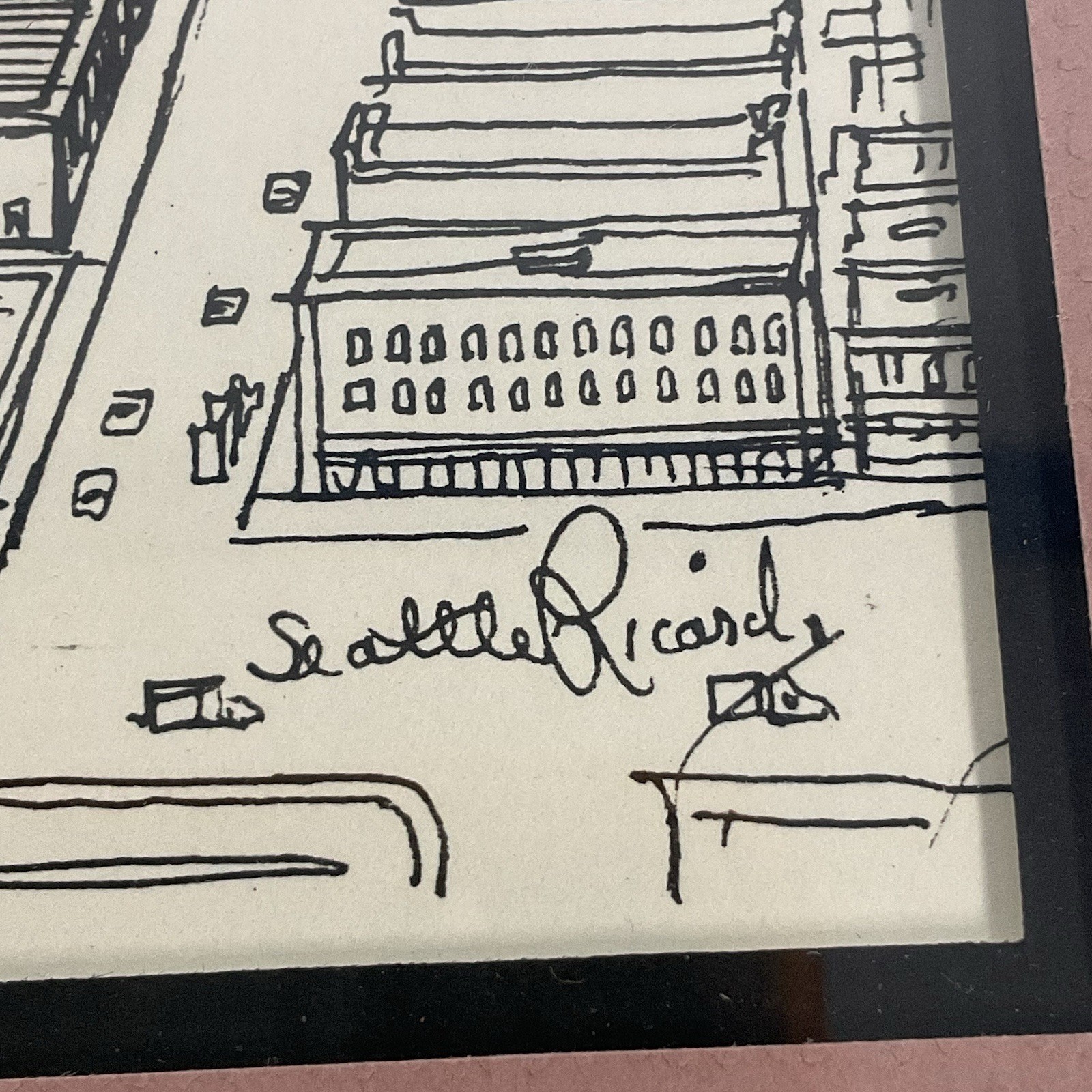 Signed Ricardo “Seattle Skyline” Vintage 1990 Framed Art – Space Needle & Dome - Image 7