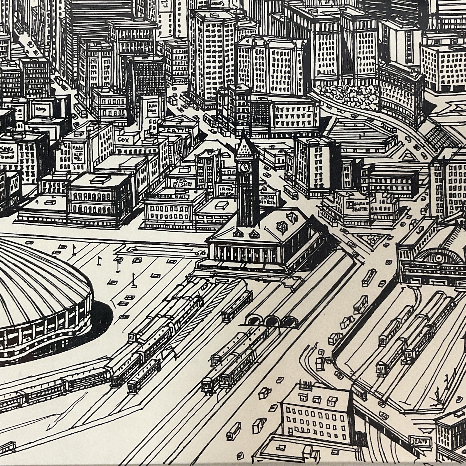 Signed Ricardo “Seattle Skyline” Vintage 1990 Framed Art – Space Needle & Dome - Image 10