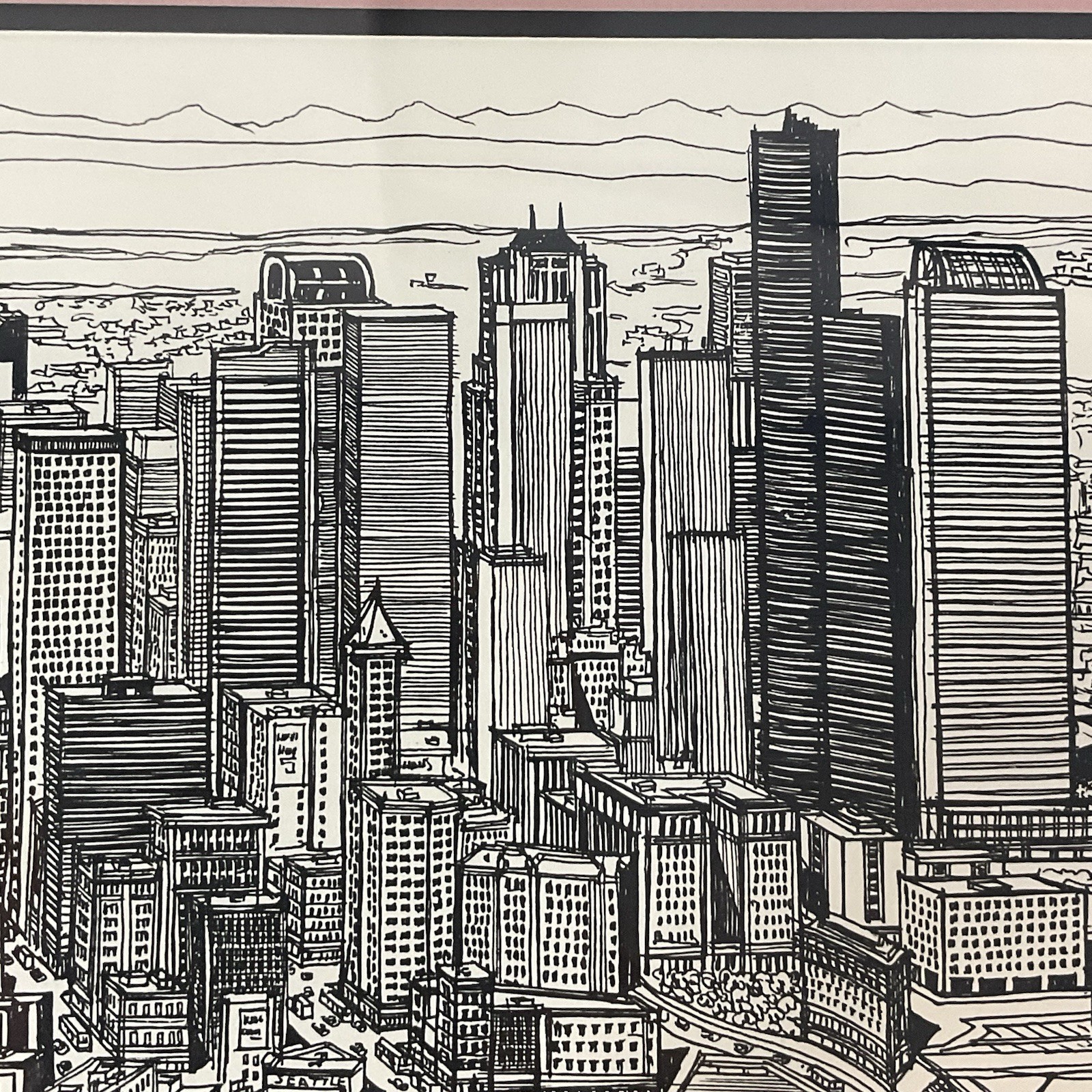 Signed Ricardo “Seattle Skyline” Vintage 1990 Framed Art – Space Needle & Dome - Image 11