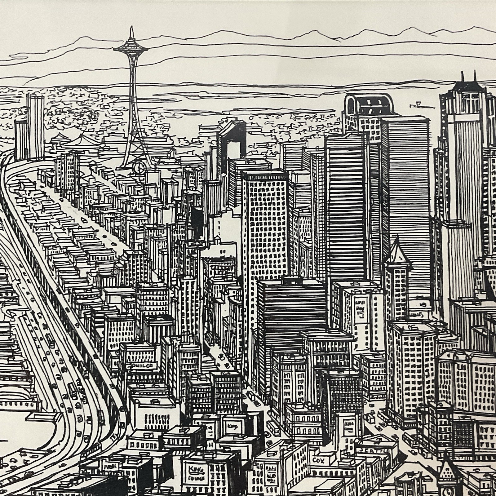 Signed Ricardo “Seattle Skyline” Vintage 1990 Framed Art – Space Needle & Dome - Image 12