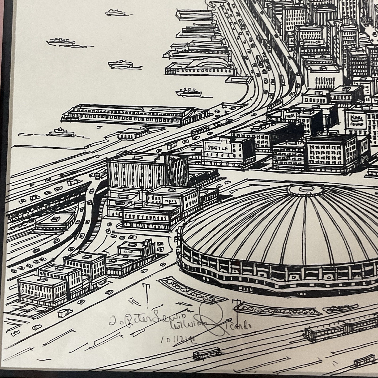 Signed Ricardo “Seattle Skyline” Vintage 1990 Framed Art – Space Needle & Dome - Image 14