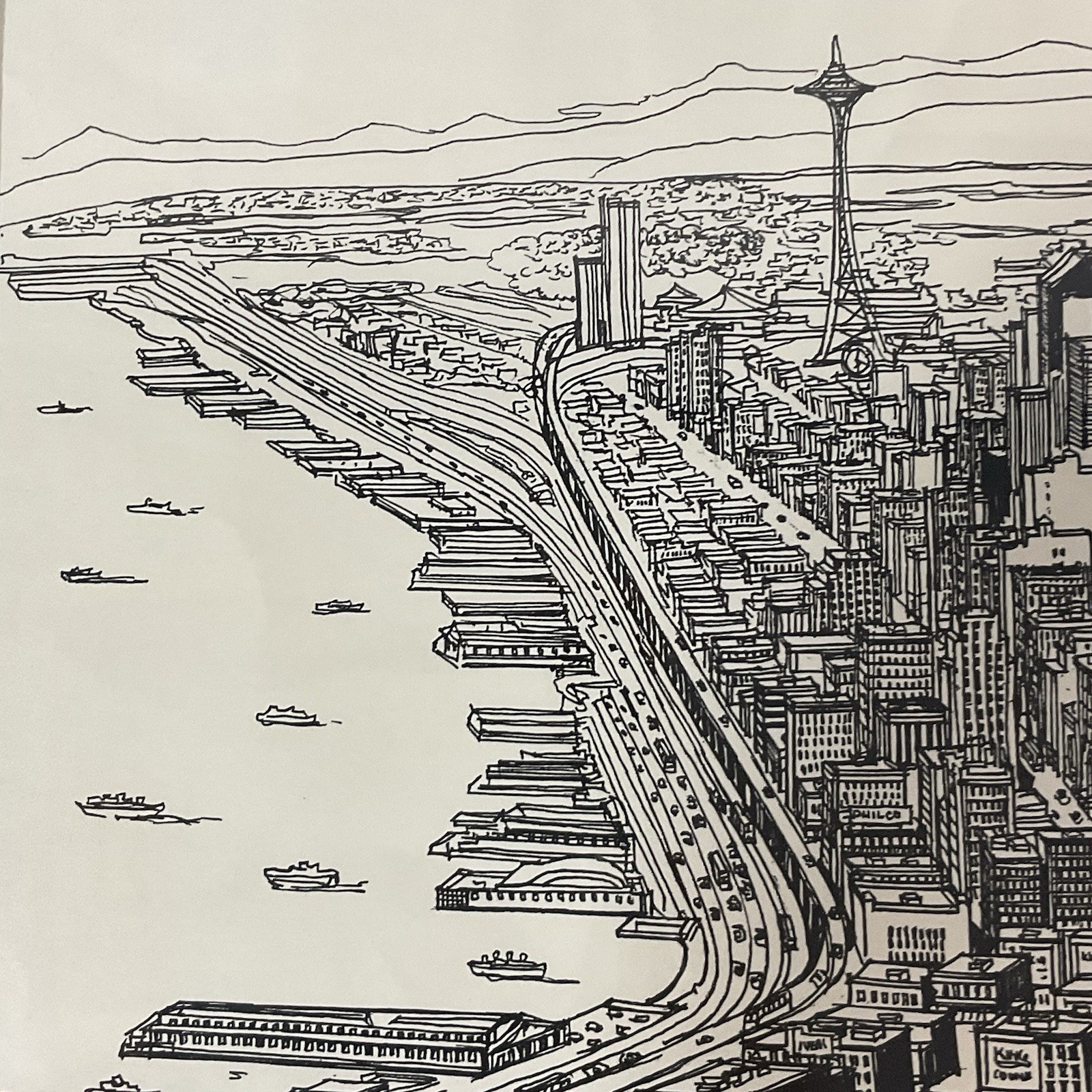 Signed Ricardo “Seattle Skyline” Vintage 1990 Framed Art – Space Needle & Dome - Image 15