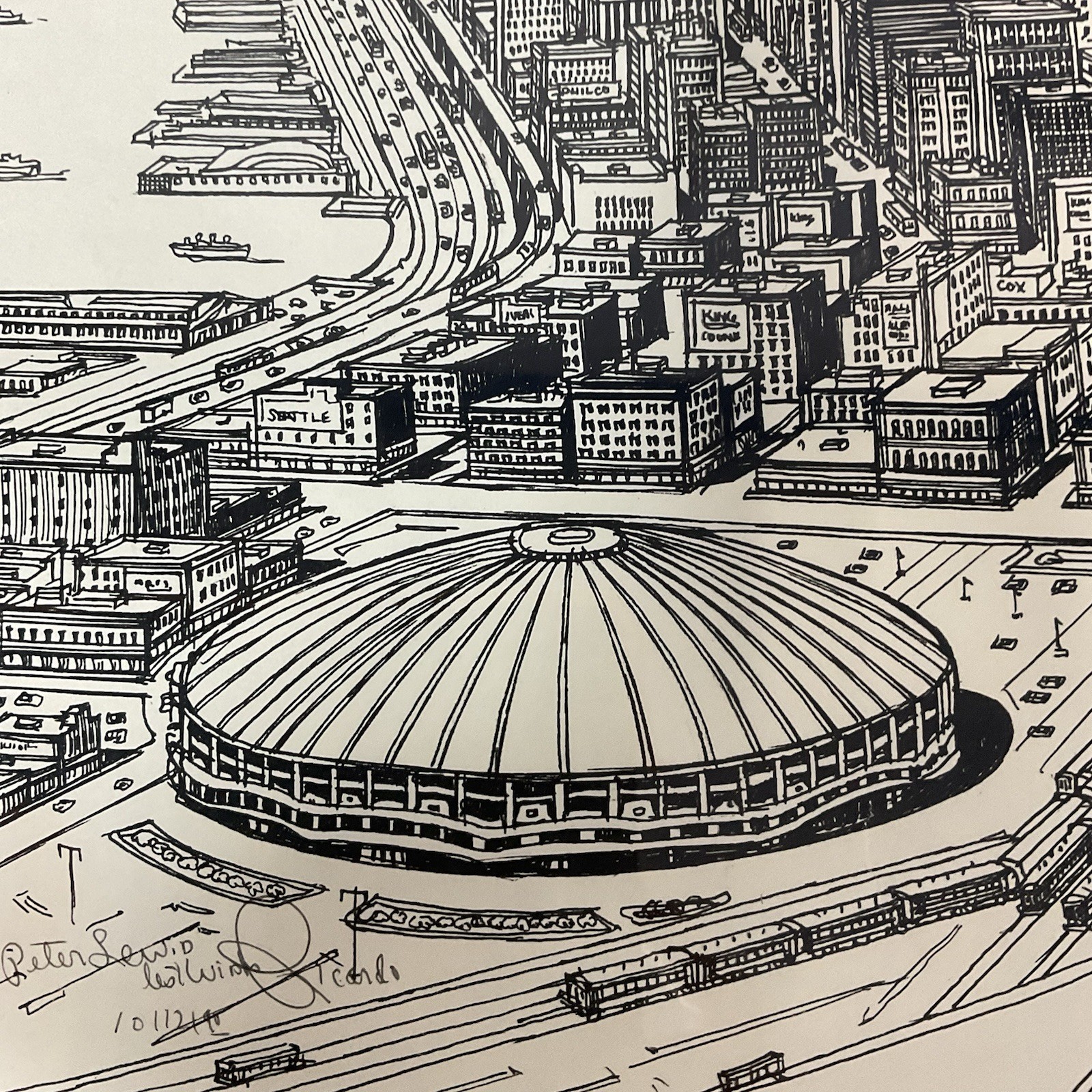 Signed Ricardo “Seattle Skyline” Vintage 1990 Framed Art – Space Needle & Dome - Image 17
