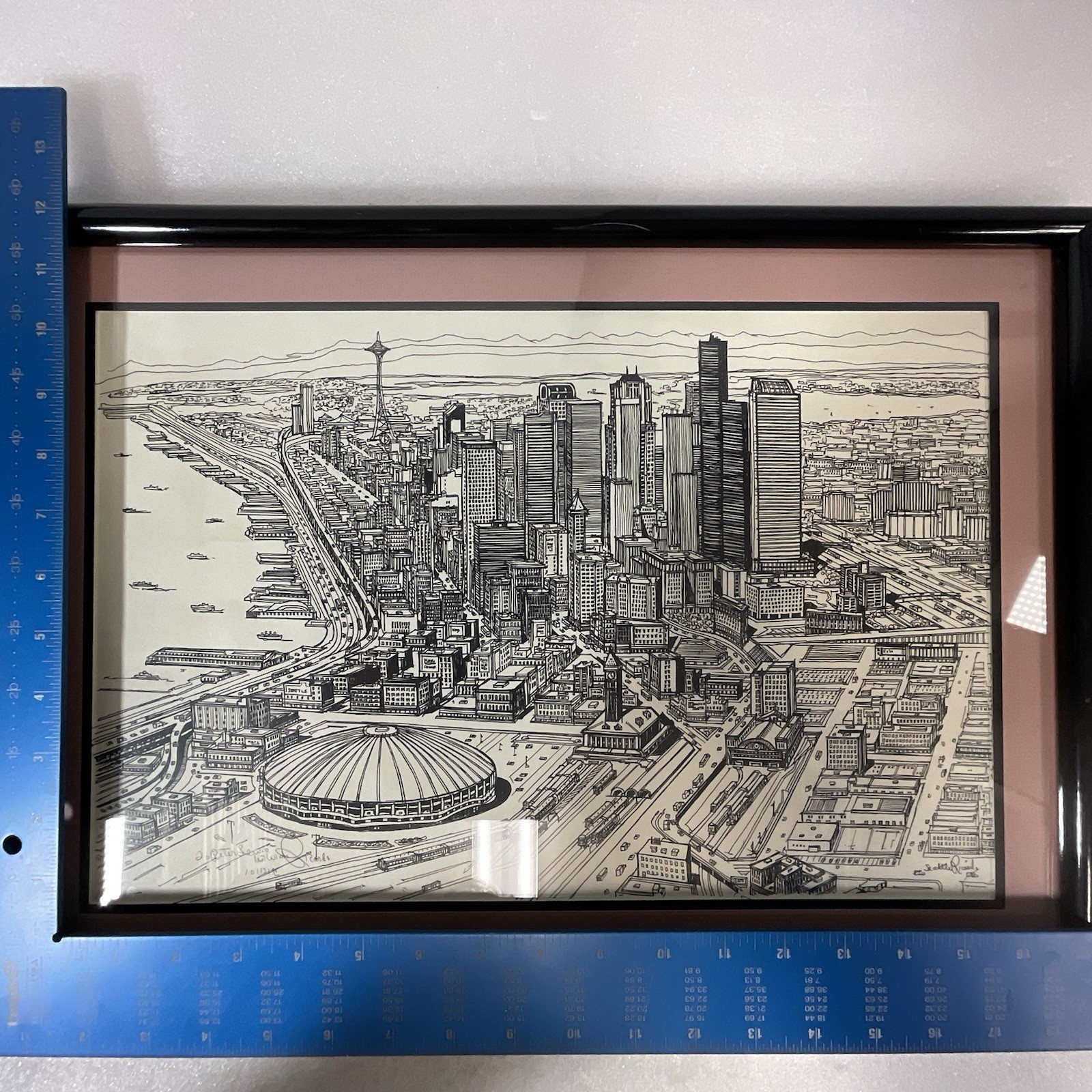 Signed Ricardo “Seattle Skyline” Vintage 1990 Framed Art – Space Needle & Dome - Image 20