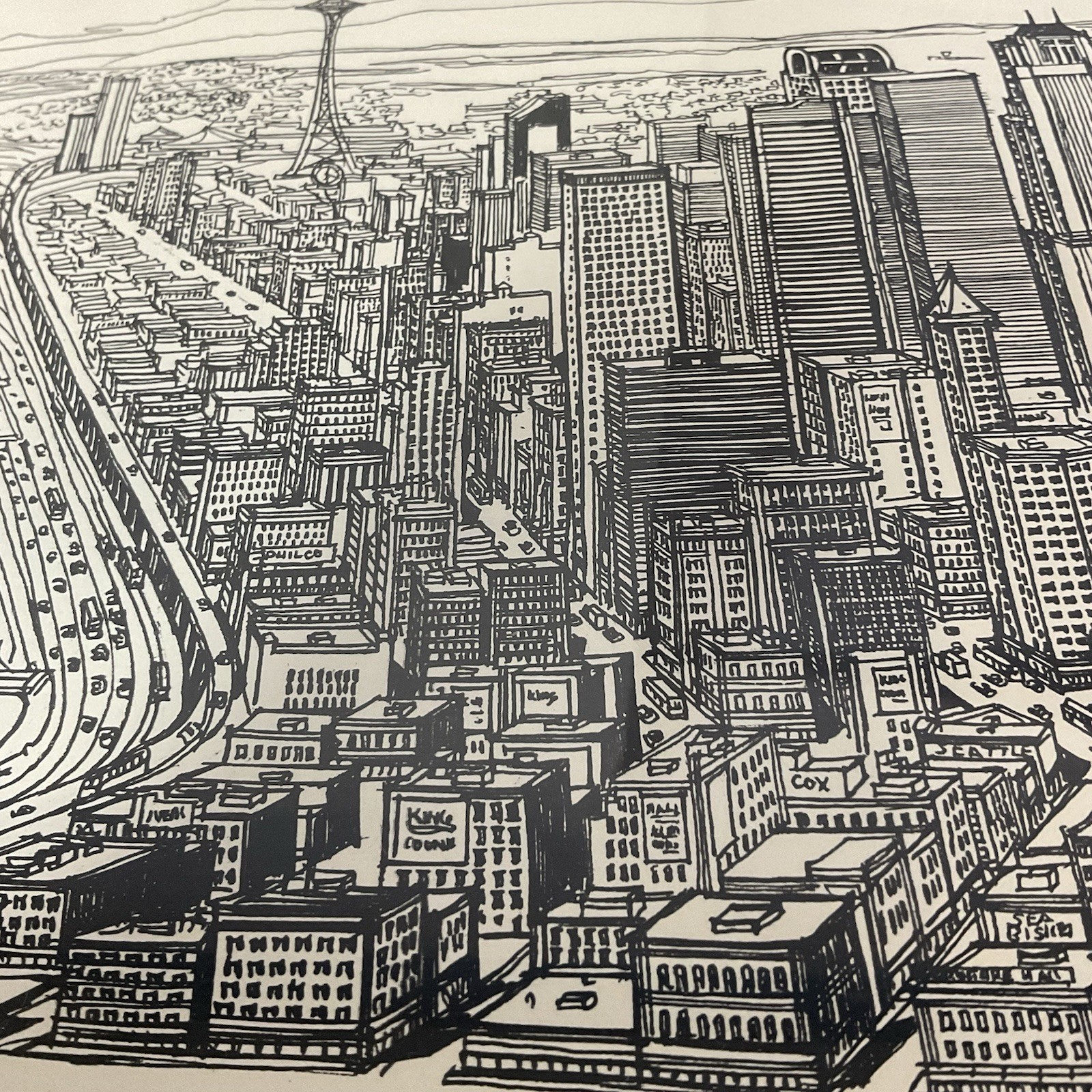 Signed Ricardo “Seattle Skyline” Vintage 1990 Framed Art – Space Needle & Dome - Image 19