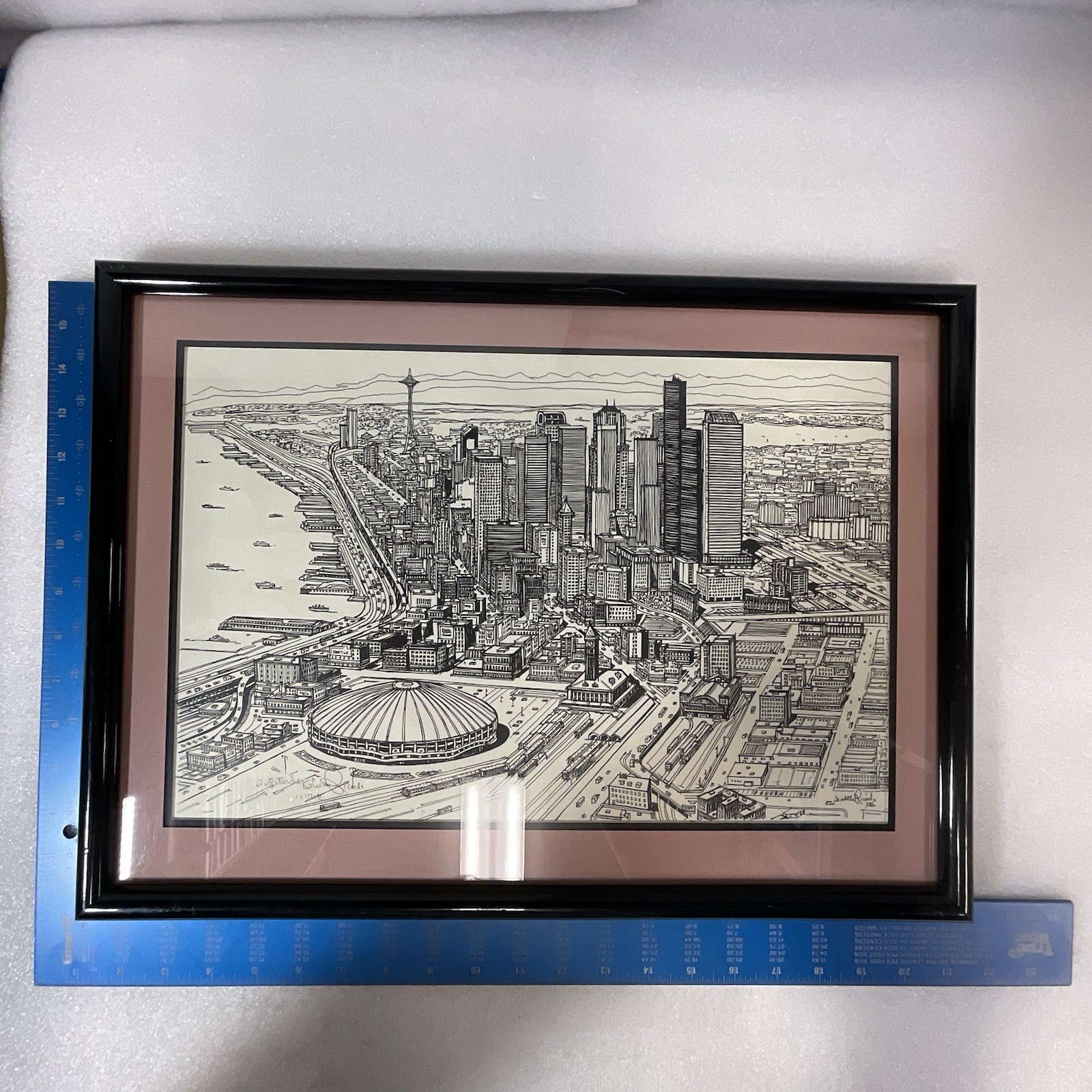 Signed Ricardo “Seattle Skyline” Vintage 1990 Framed Art – Space Needle & Dome - Image 21