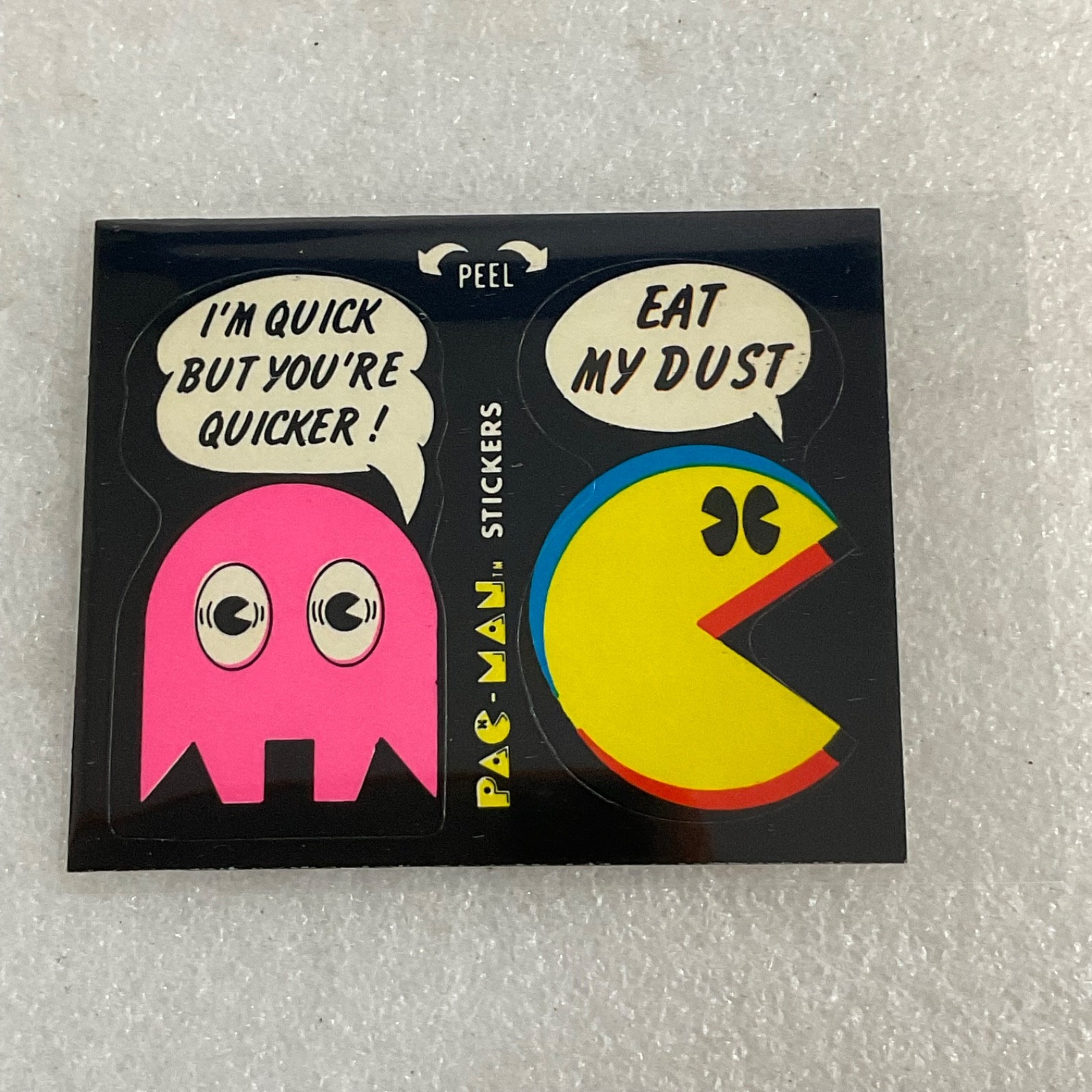 1980 Fleer Pac-Man Sticker #18 Eat My Dust Pink Ghost Raw - Image 1