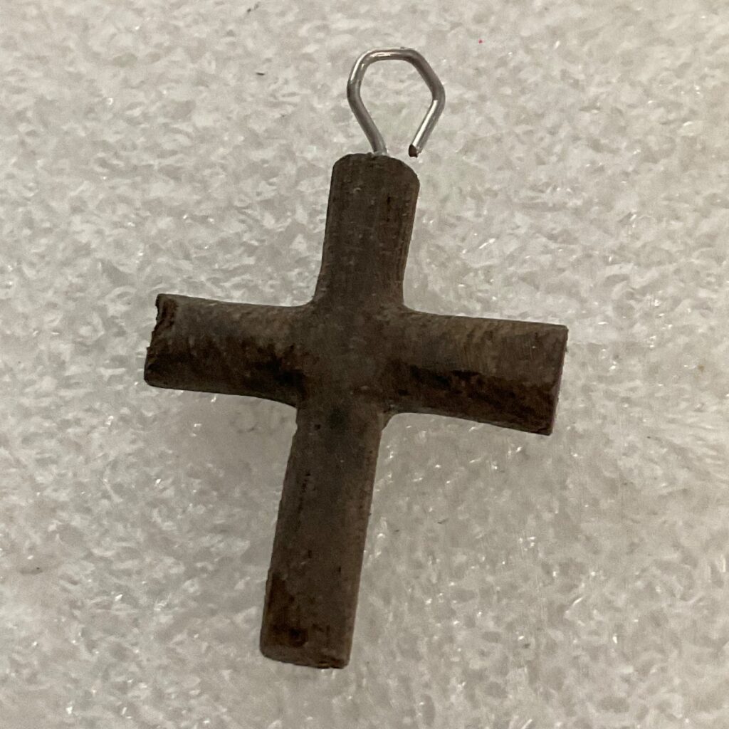 Vintage Wooden Cross Pendant 1in Handmade Rustic Religious Jewelry 0.74g - Image 1