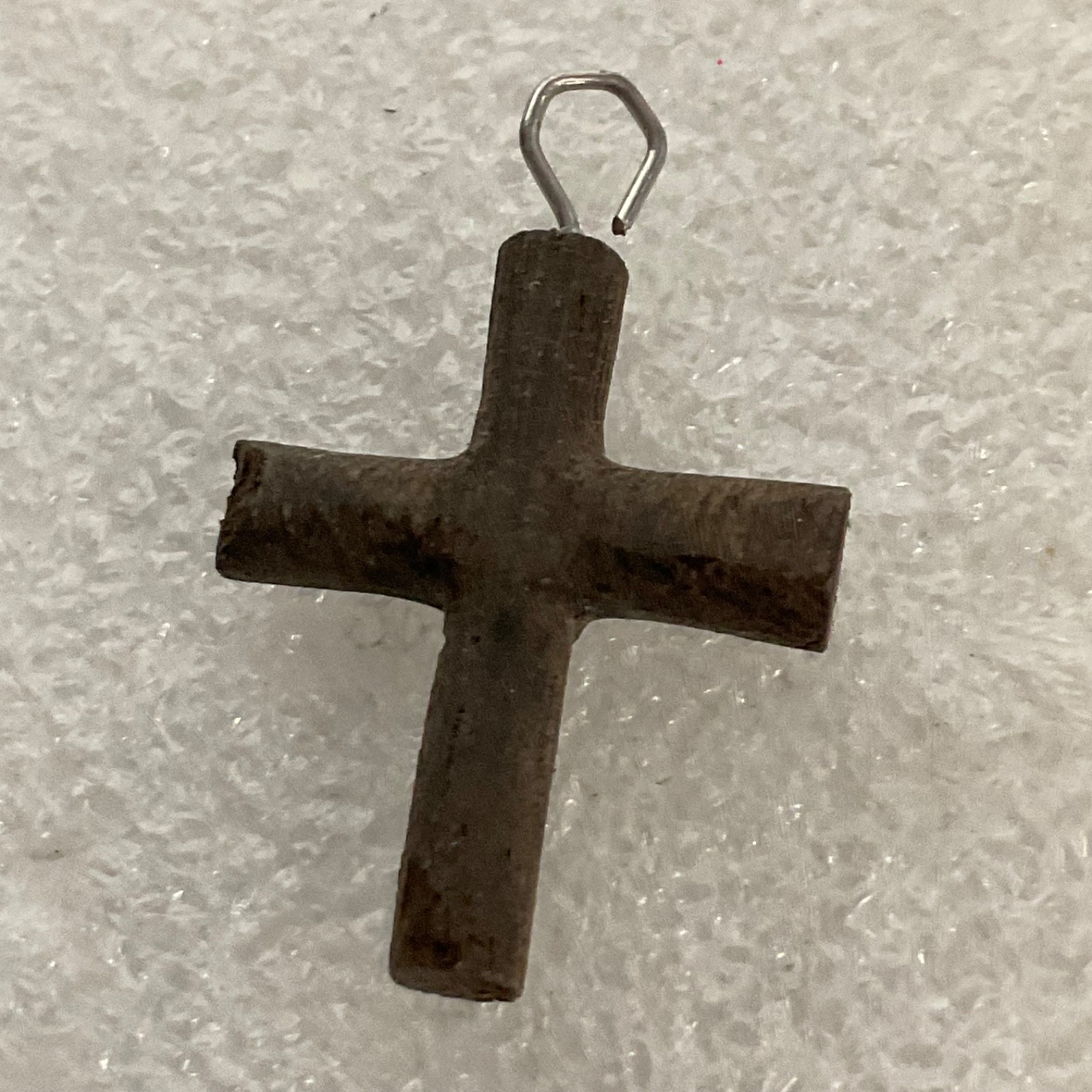 Vintage Wooden Cross Pendant 1in Handmade Rustic Religious Jewelry 0.74g - Image 1