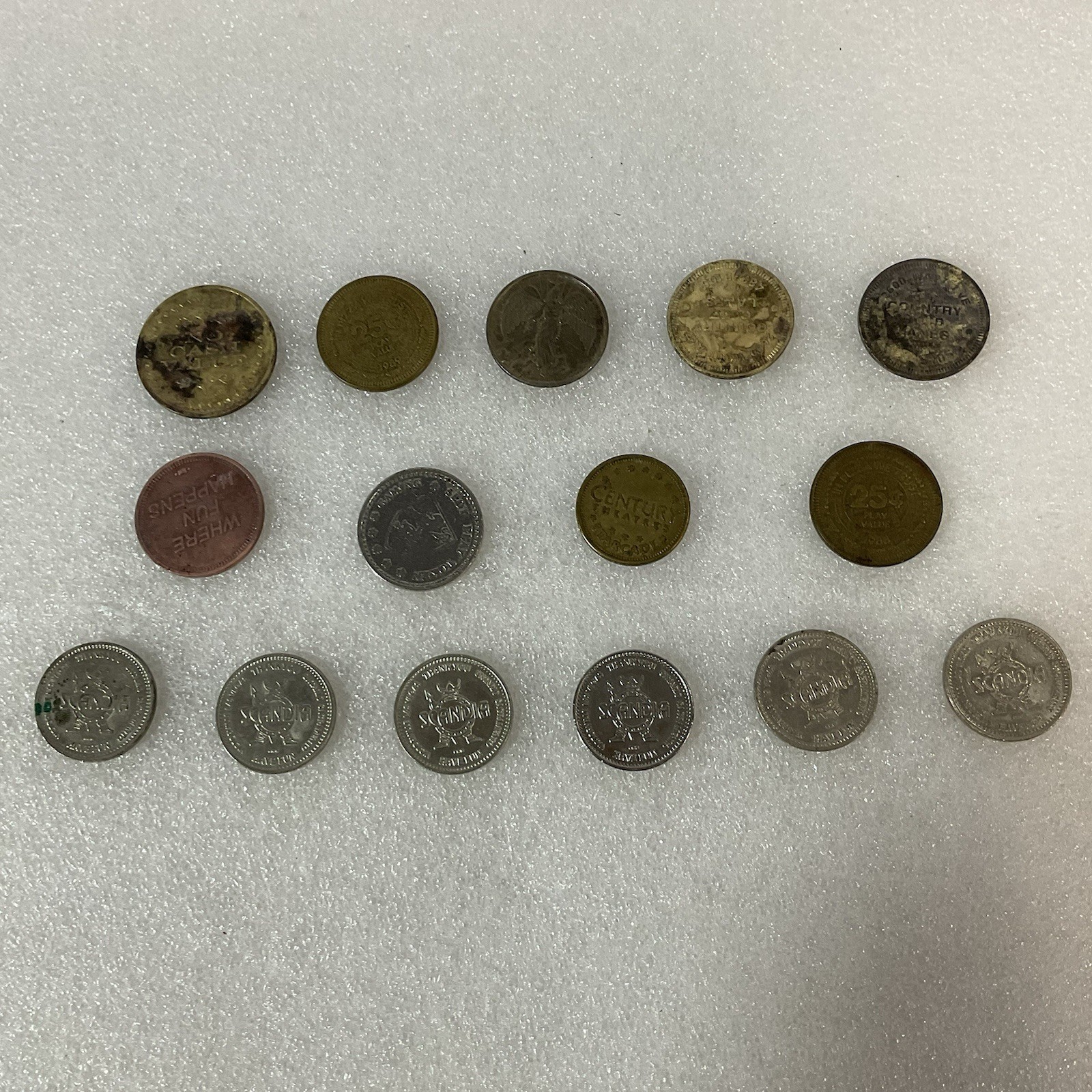 Lot Of 15 Metal Gaming Tokens Carousel Chuck Cheese Laser X Scandia Venus Strike - Image 2