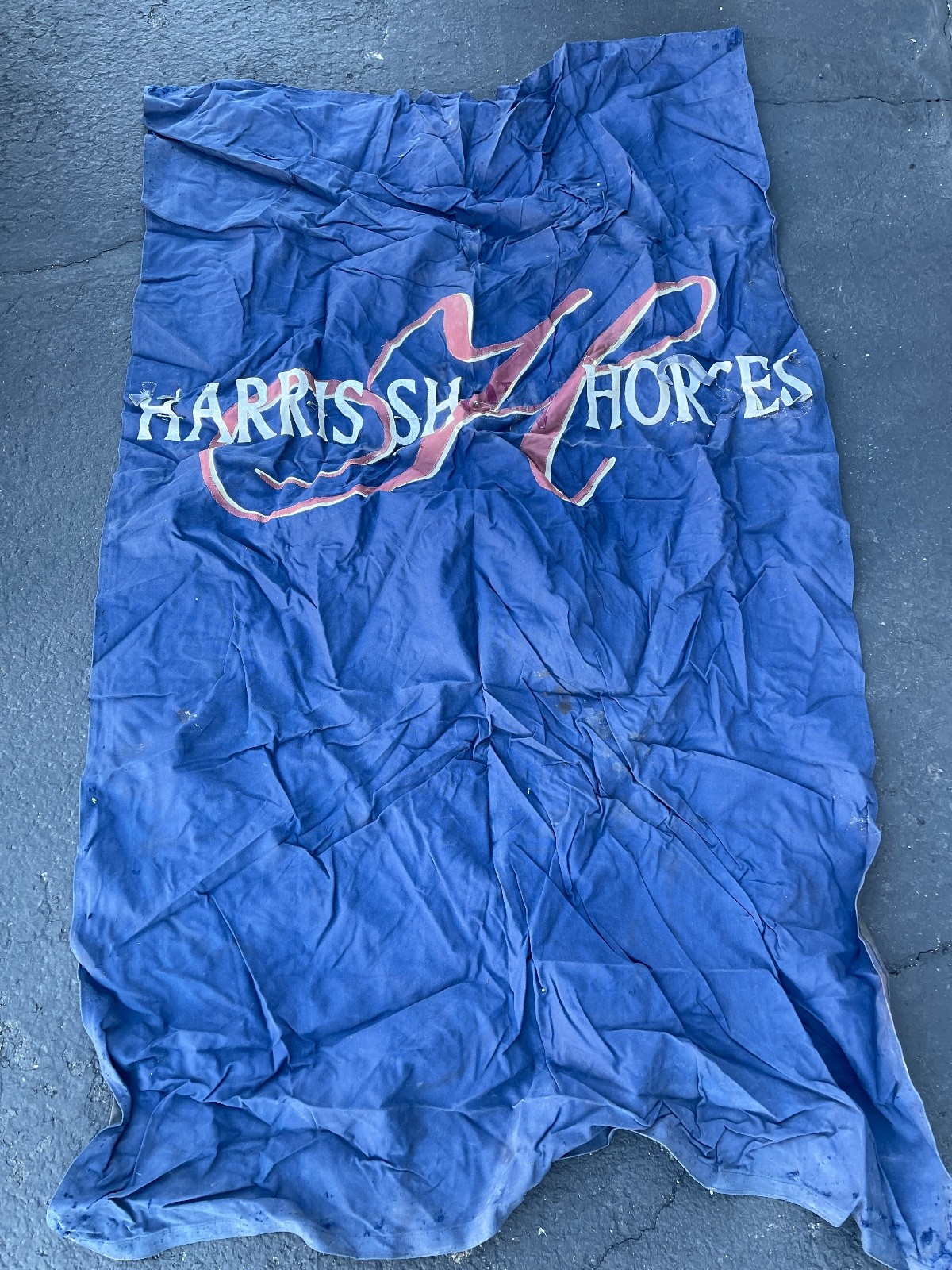Vintage Harris Show Horses 84in x48in Canvas Stall Drape Wall Banner Advertising - Image 1
