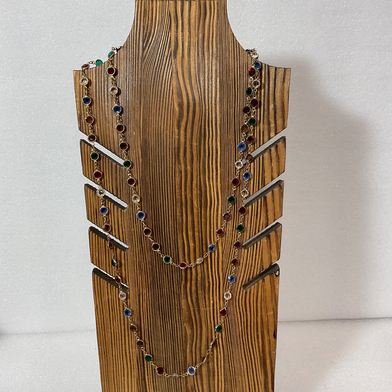 Multicolor Gold Tone Beaded Necklace 46in Single Strand Fashion Jewelry - Image 1