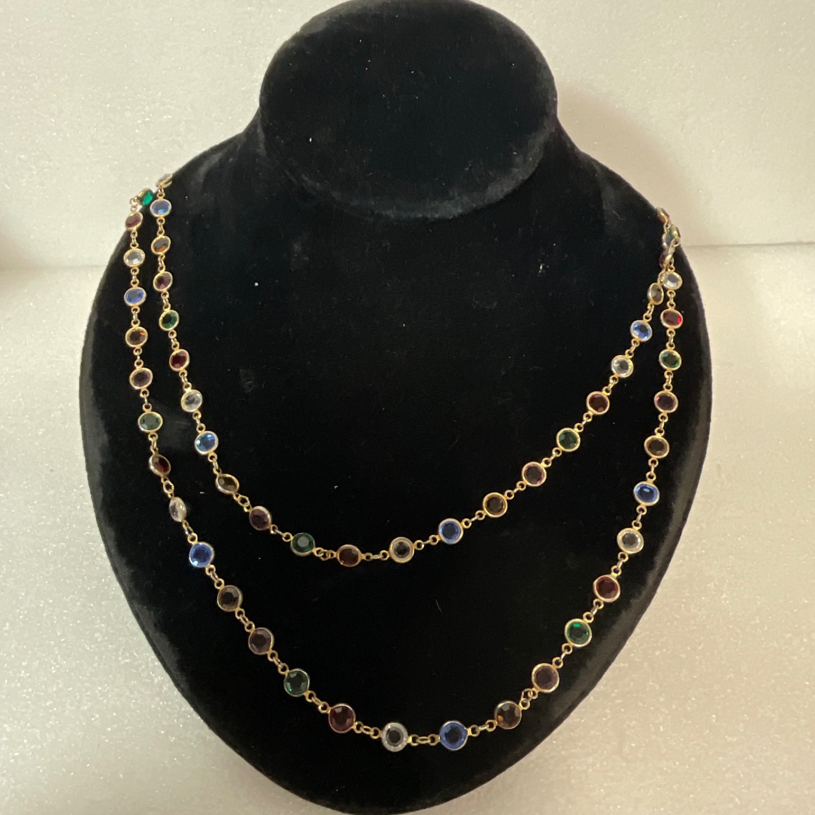Multicolor Gold Tone Beaded Necklace 46in Single Strand Fashion Jewelry - Image 6