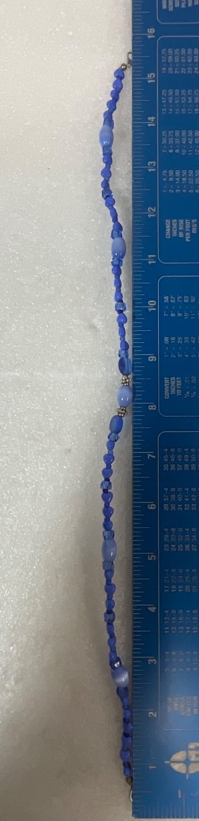 15in Blue Beaded Necklace Glass Beads Silver Tone Clasp Handmade Jewelry 16.25g - Image 6