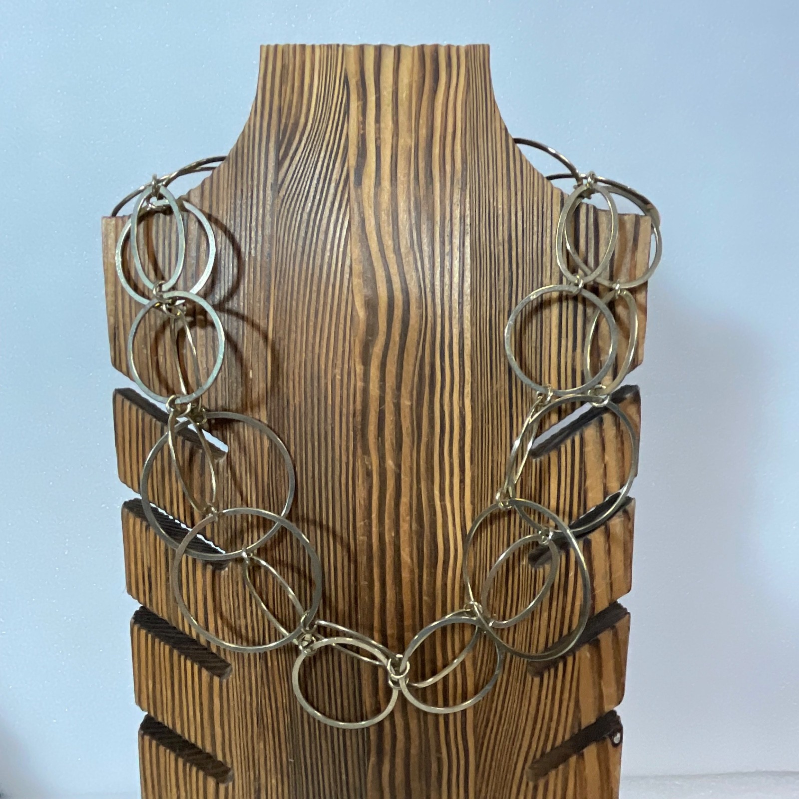 36in Gold Tone Linked Circle Necklace 43.82g Adjustable Chain Modern Jewelry - Image 2