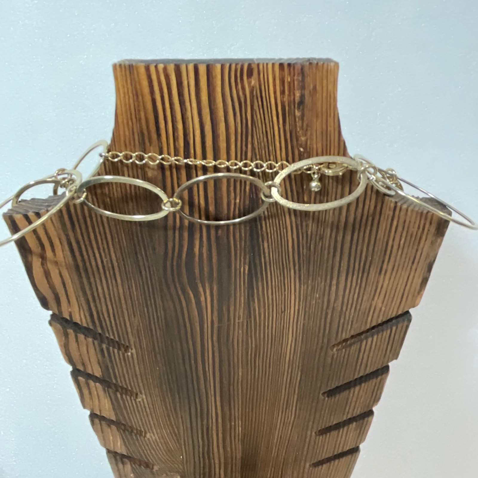 36in Gold Tone Linked Circle Necklace 43.82g Adjustable Chain Modern Jewelry - Image 3