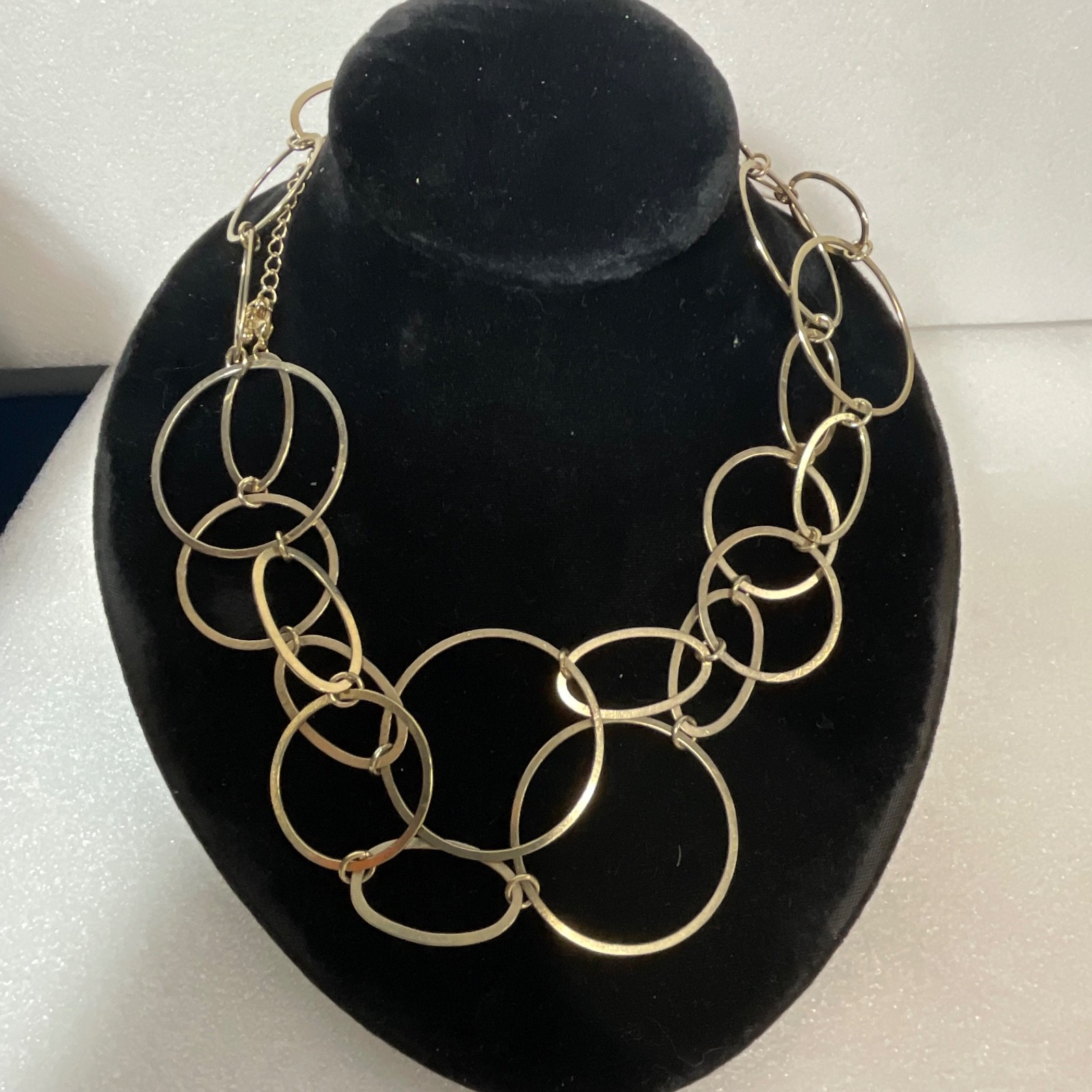 36in Gold Tone Linked Circle Necklace 43.82g Adjustable Chain Modern Jewelry - Image 5
