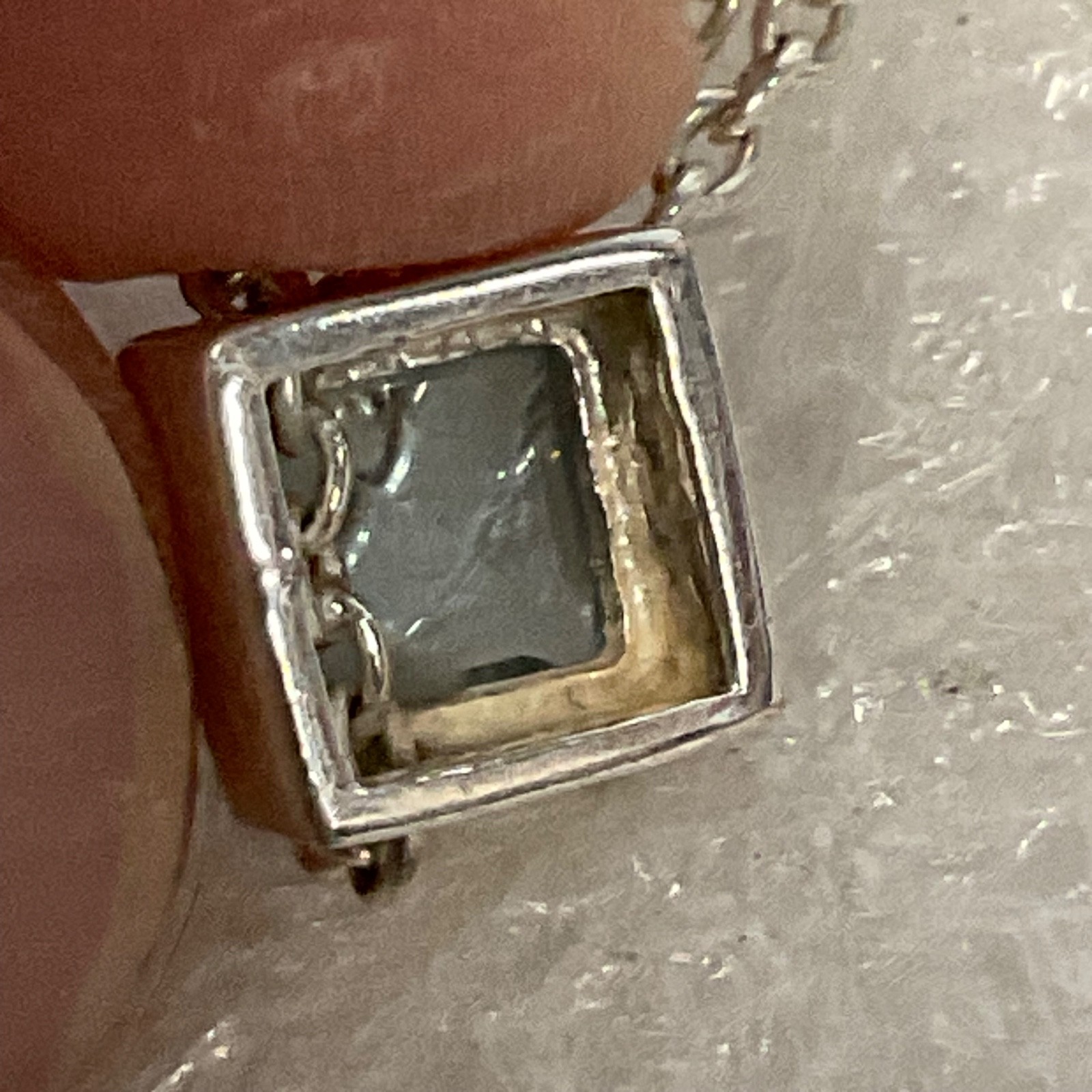 16in Sterling Silver Necklace Square Blue Gem Pendant 2.83g Minimalist Jewelry - Image 10