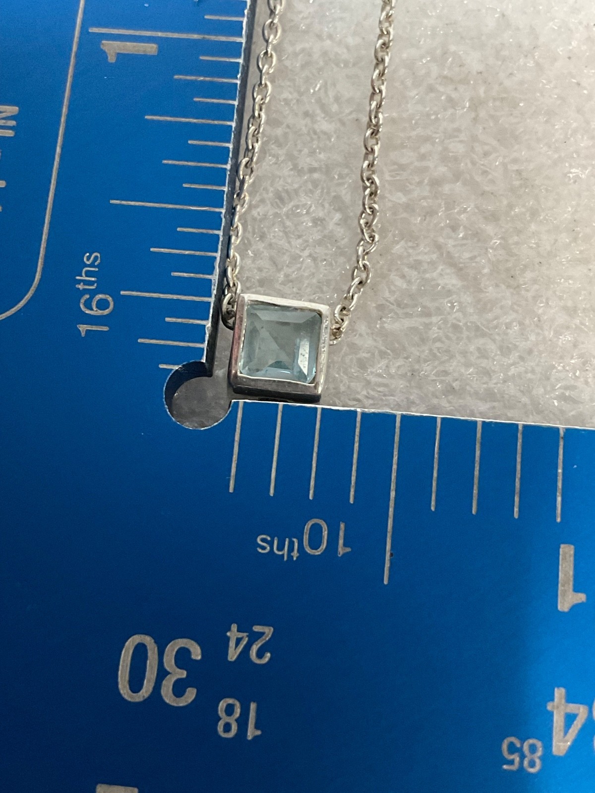 16in Sterling Silver Necklace Square Blue Gem Pendant 2.83g Minimalist Jewelry - Image 16