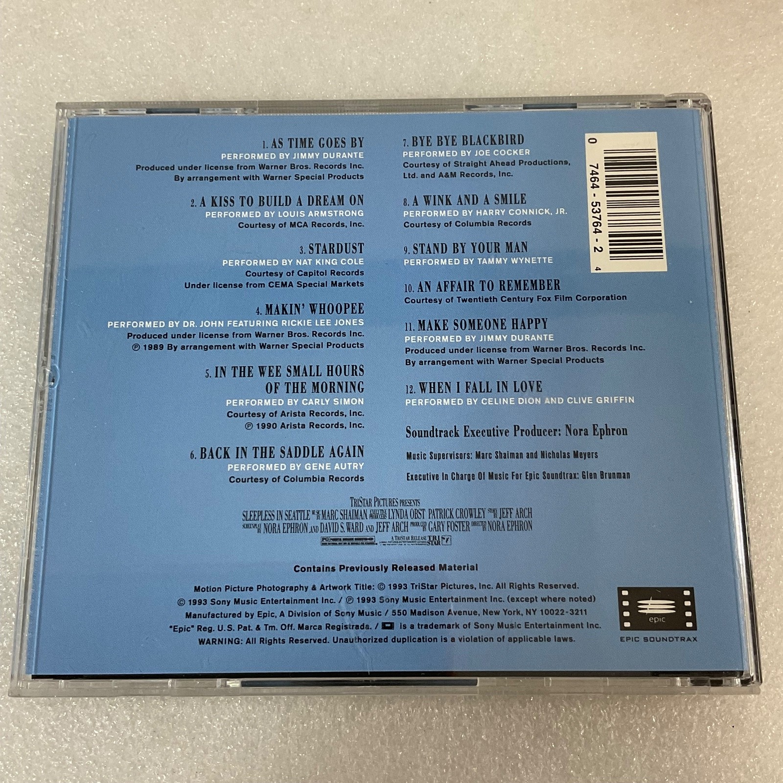 Sleepless in Seattle Original Motion Picture Soundtrack CD Epic 1993 - Image 2