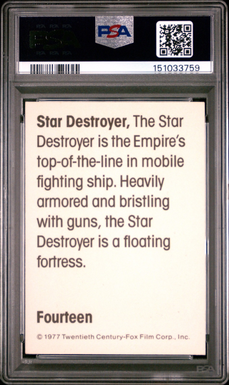 Star Wars 1977 Wonder Bread Star Destroyer #14 PSA 7 CERT#151033759 - Image 2