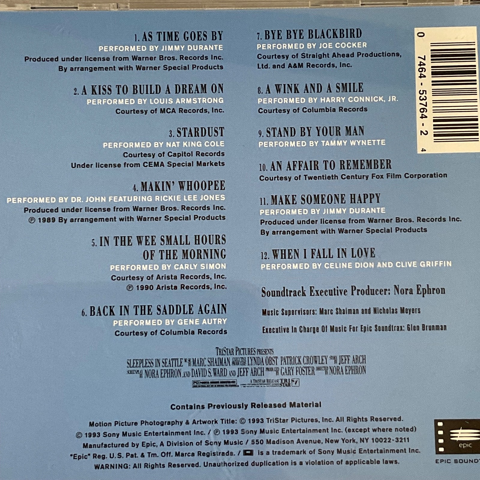 Sleepless in Seattle Original Motion Picture Soundtrack CD Epic 1993 - Image 10