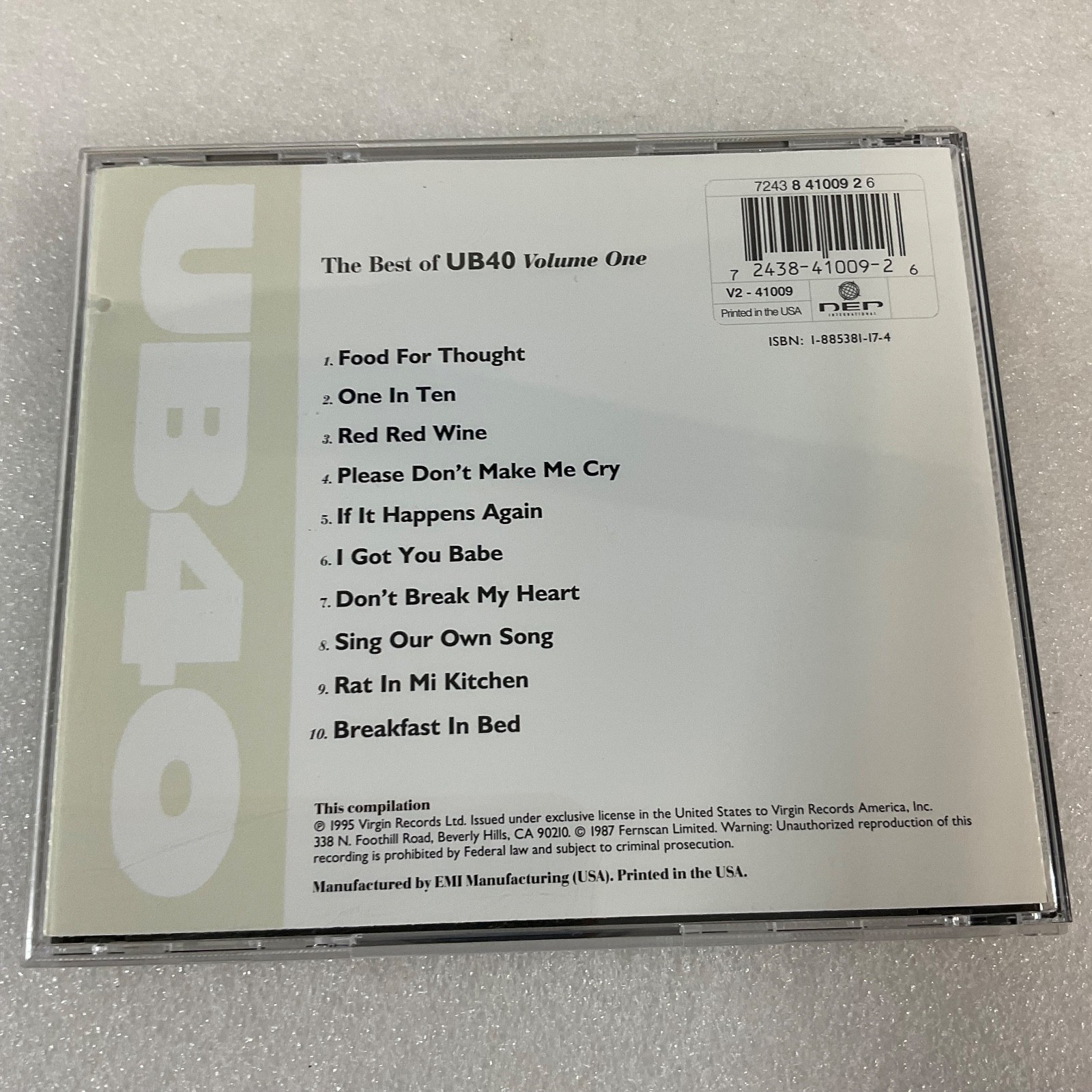 The Best of UB40 Volume One CD Virgin Records Reggae Pop Compilation - Image 2