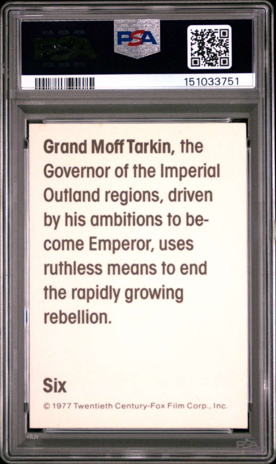 1977 Star Wars Wonder Bread Grand Moff Tarkin #6 PSA 7 CERT#151033751 - Image 2