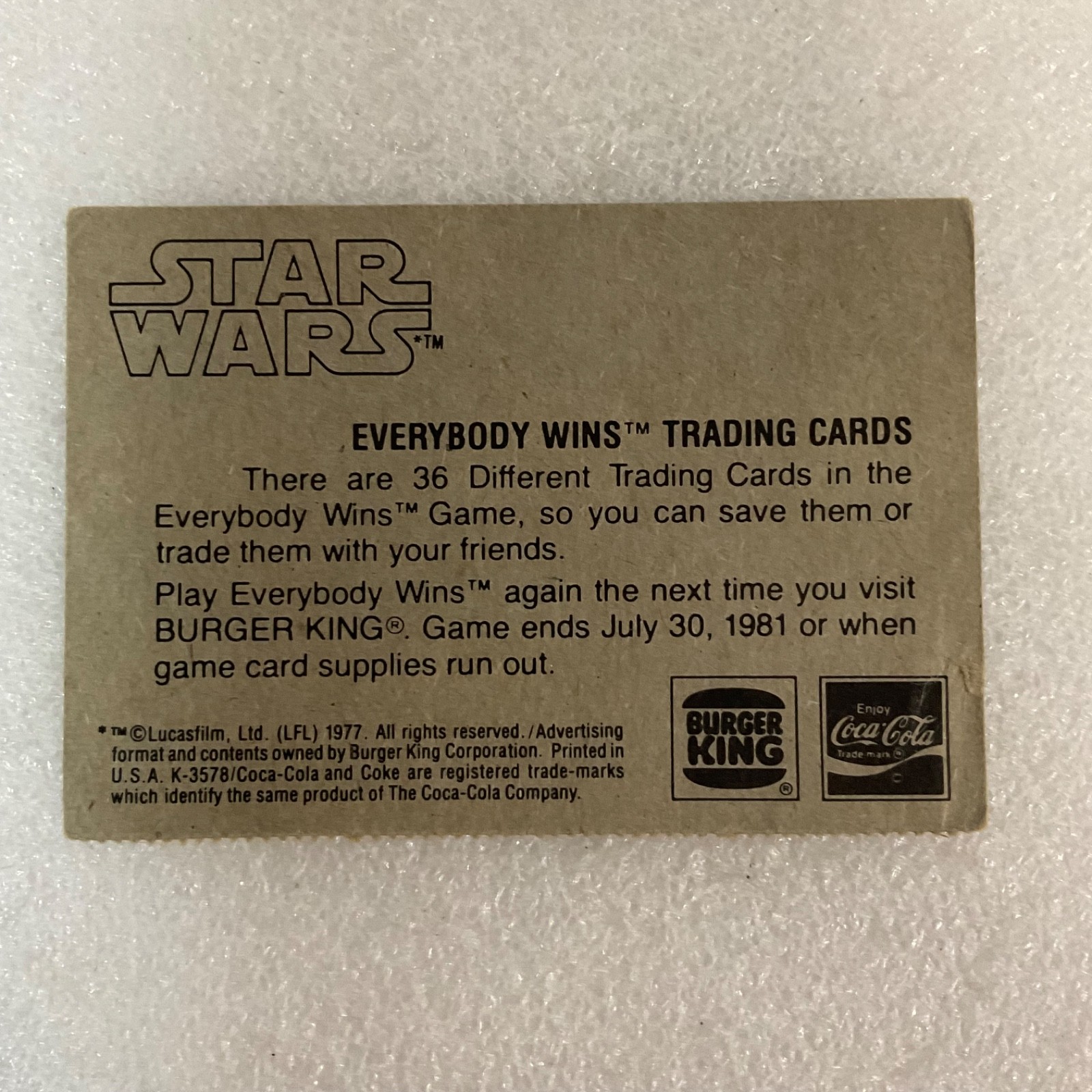 Star Wars 1977 Cantina Denizens Burger King Trading Card - Image 2
