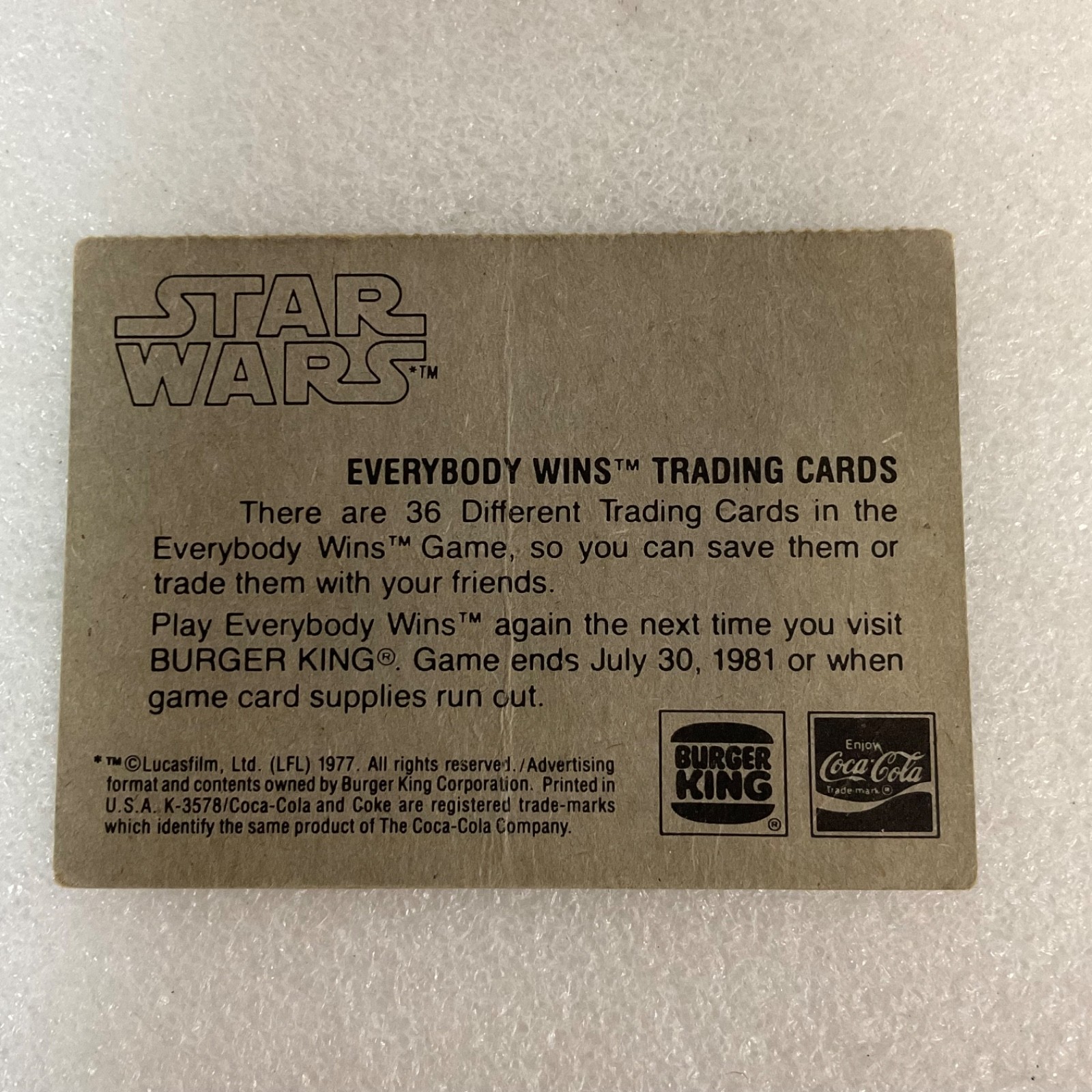 Star Wars 1977 Search For The Droids Burger King Trading Card - Image 2