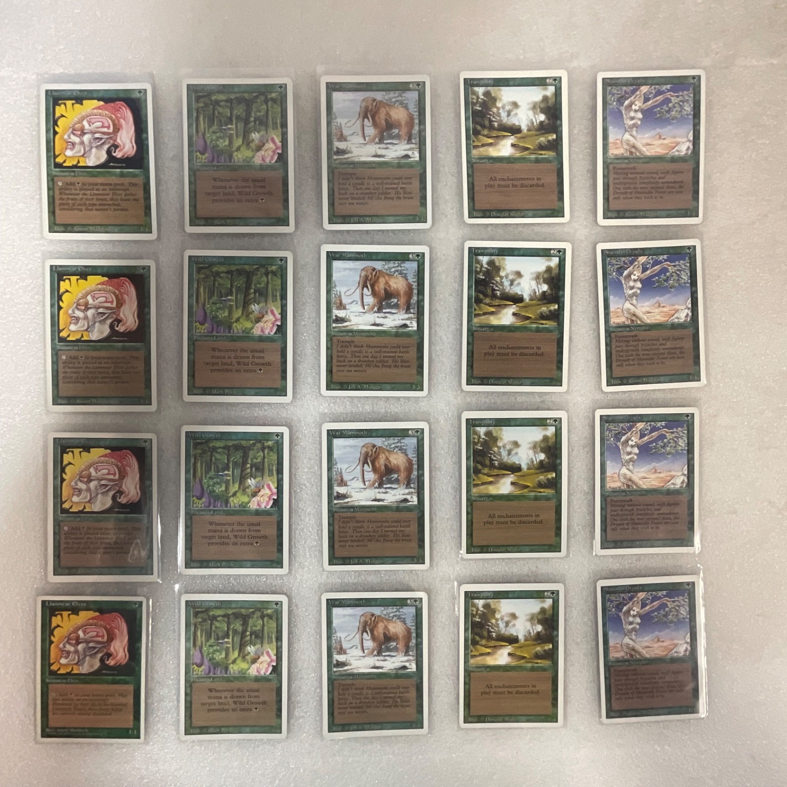 MTG 20 Card Green Lot Revised 3ED Llanowar Elves War Mammoth - Image 1