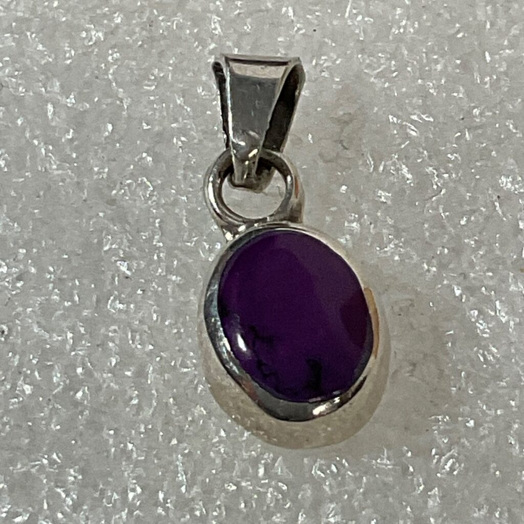 Mexico 925 Silver Pendant .75in Purple Stone Oval Bezel Setting 2.01g - Image 1