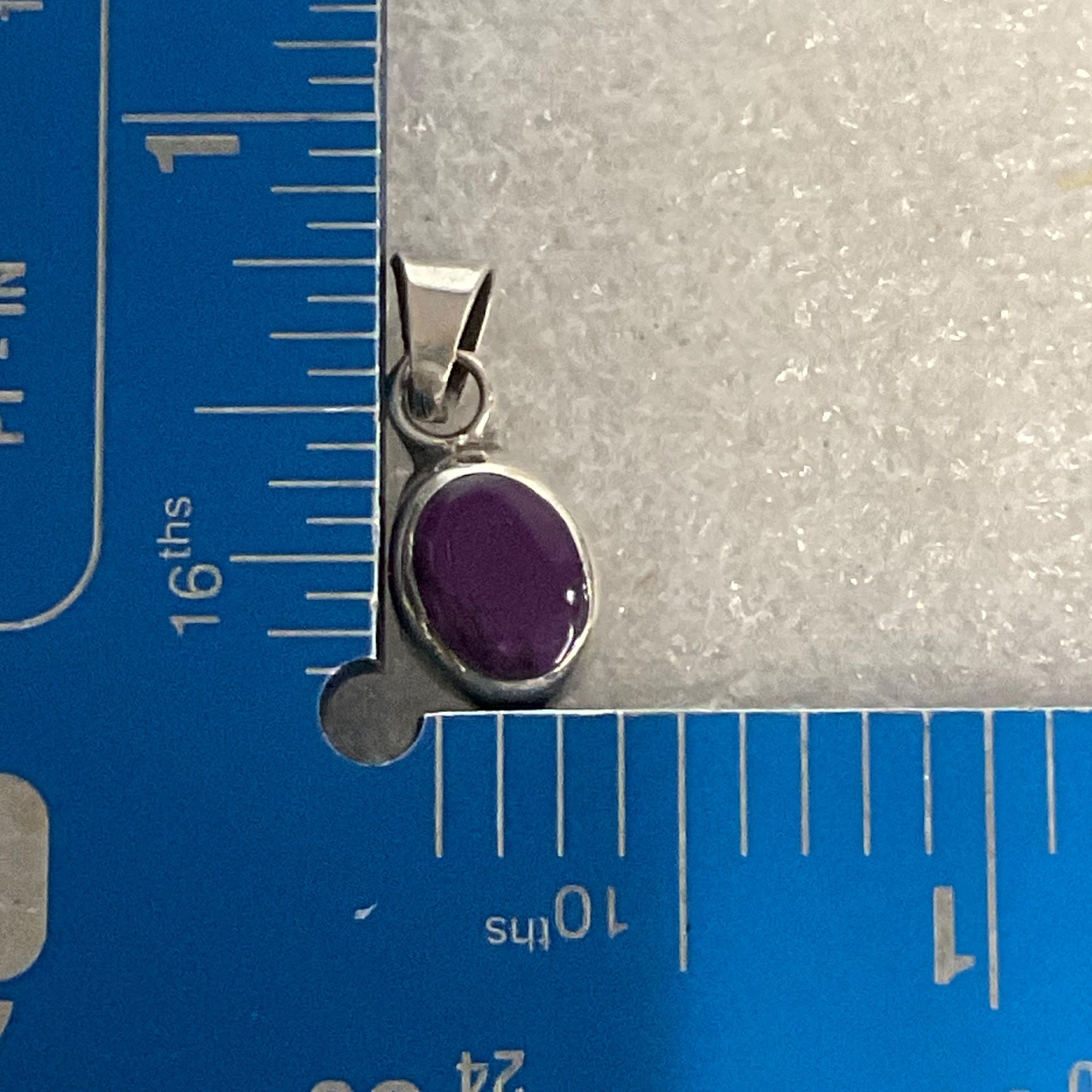 Mexico 925 Silver Pendant .75in Purple Stone Oval Bezel Setting 2.01g - Image 5