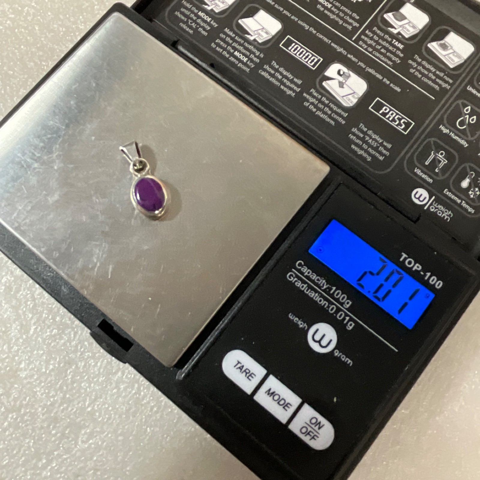 Mexico 925 Silver Pendant .75in Purple Stone Oval Bezel Setting 2.01g - Image 6