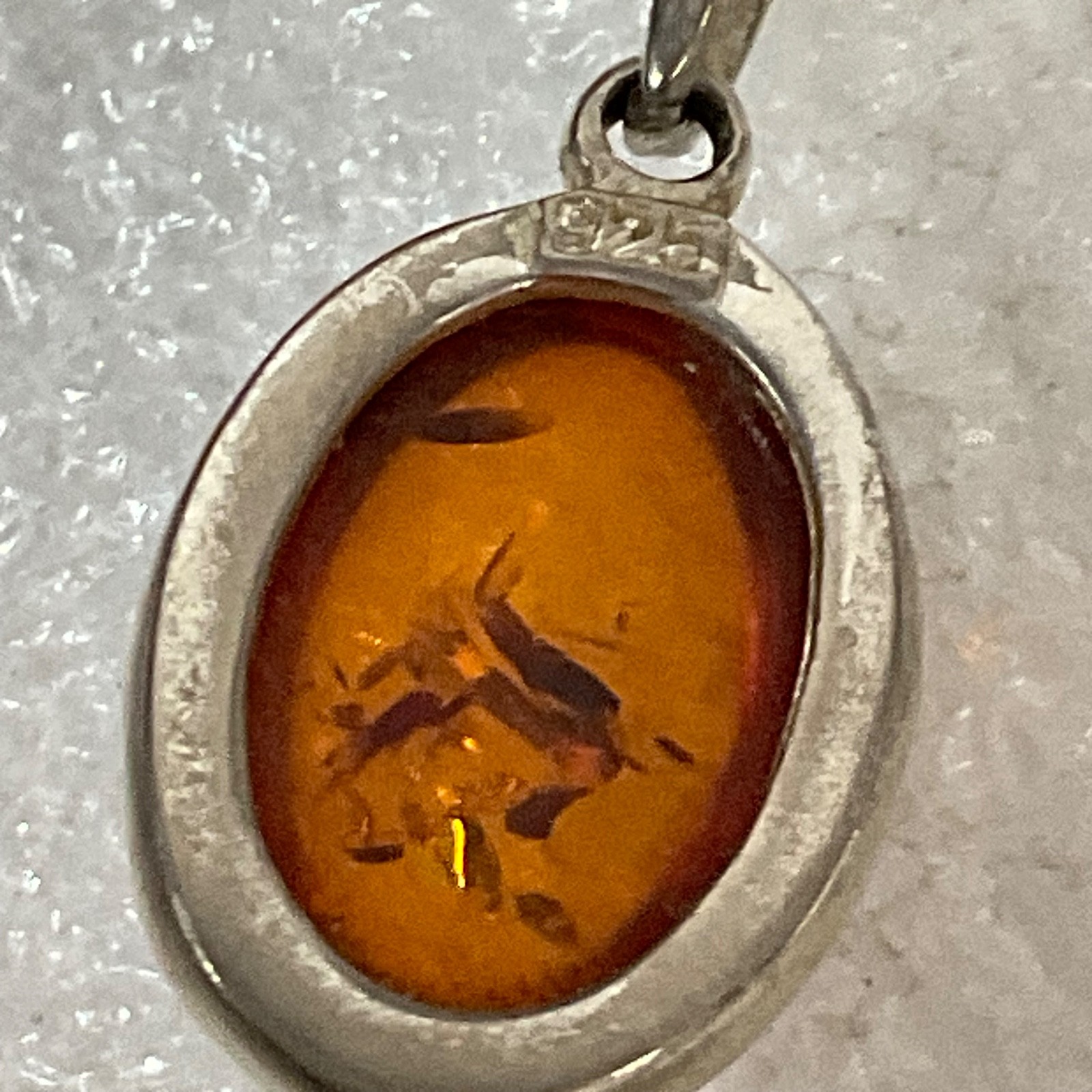 16in Italy 925 Silver Box Chain Necklace Amber Color Resin Cabochon Pendant - Image 11