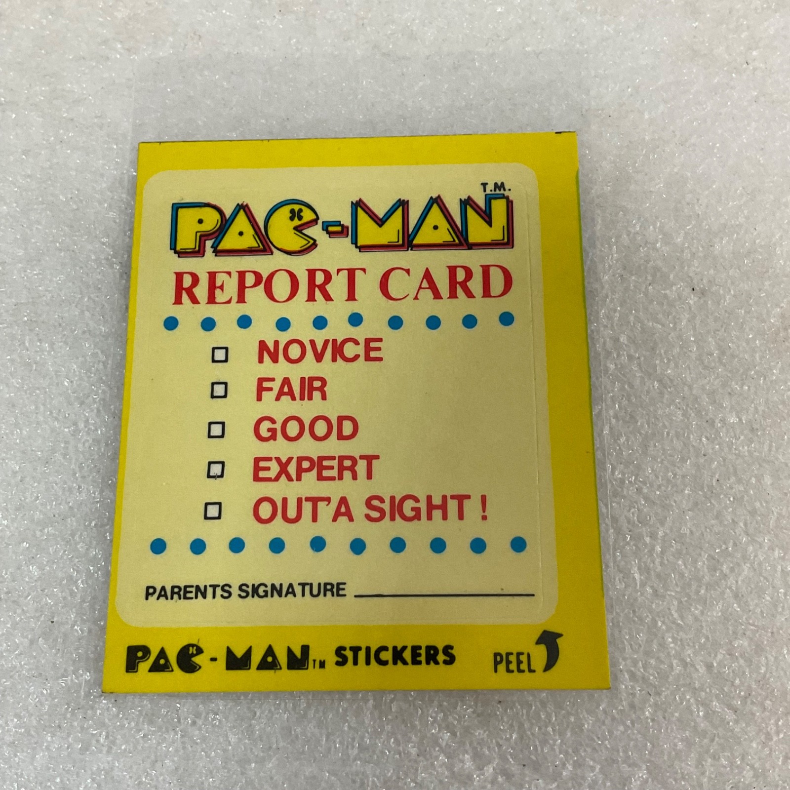 1980 Fleer Pac-Man Sticker #48 Report Card Bally Midway Ungraded - Image 1