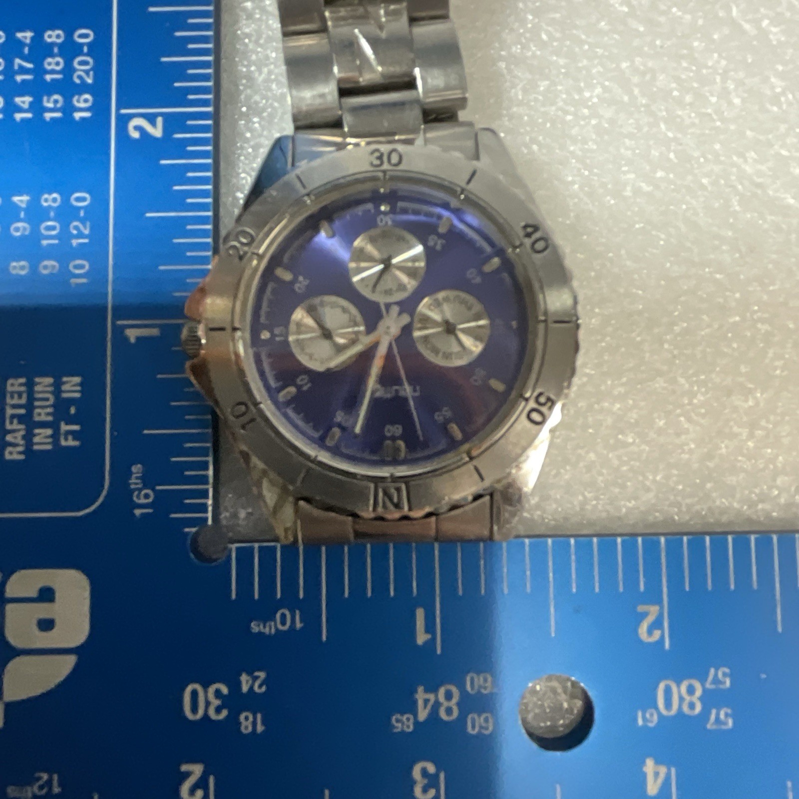 Nautica Watch Blue Dial Weekday 24hr Day Of Month 12 Hr Butterfly Band Preowned - Image 7