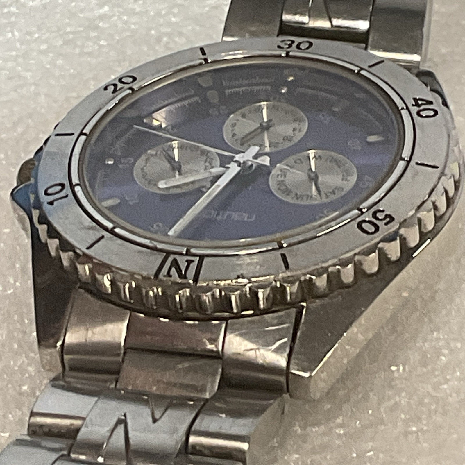Nautica Watch Blue Dial Weekday 24hr Day Of Month 12 Hr Butterfly Band Preowned - Image 9