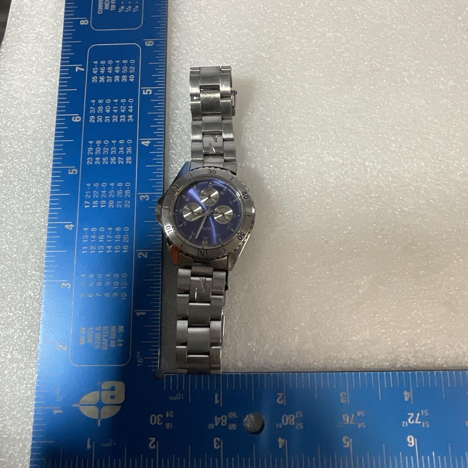 Nautica Watch Blue Dial Weekday 24hr Day Of Month 12 Hr Butterfly Band Preowned - Image 8