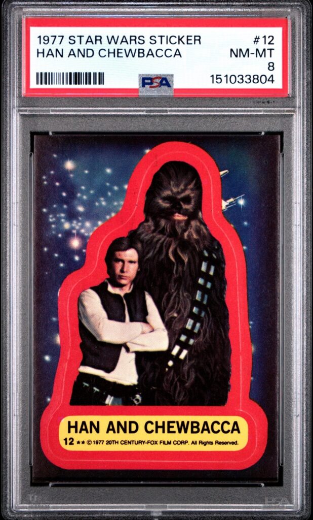 1977 Star Wars Han and Chewbacca Sticker Card #12 PSA 8 CERT#151033804 - Image 1