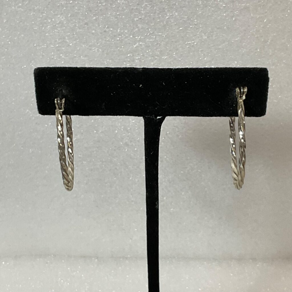 Vintage Silver Tone Hoop Earrings 1.25in 3.31g Twisted Textured Lightweight - Image 1