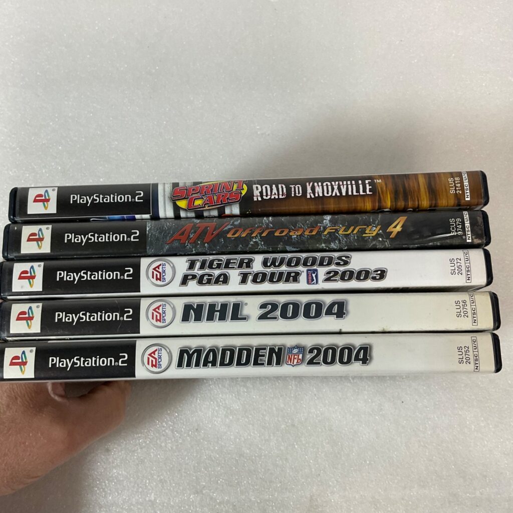 PS2 Game Lot (5) Sprint Cars Madden 2004 NHL 2004 Tiger Woods ATV Offroad 4 - Image 1
