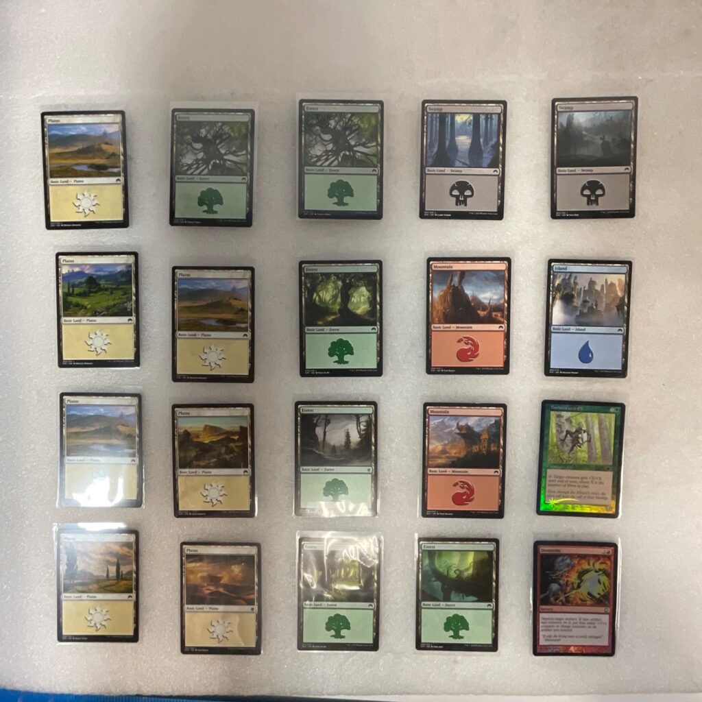 MTG 20 Card Mixed Set Lot Timberwatch Elf Dismantle Foil Basic Lands - Image 1