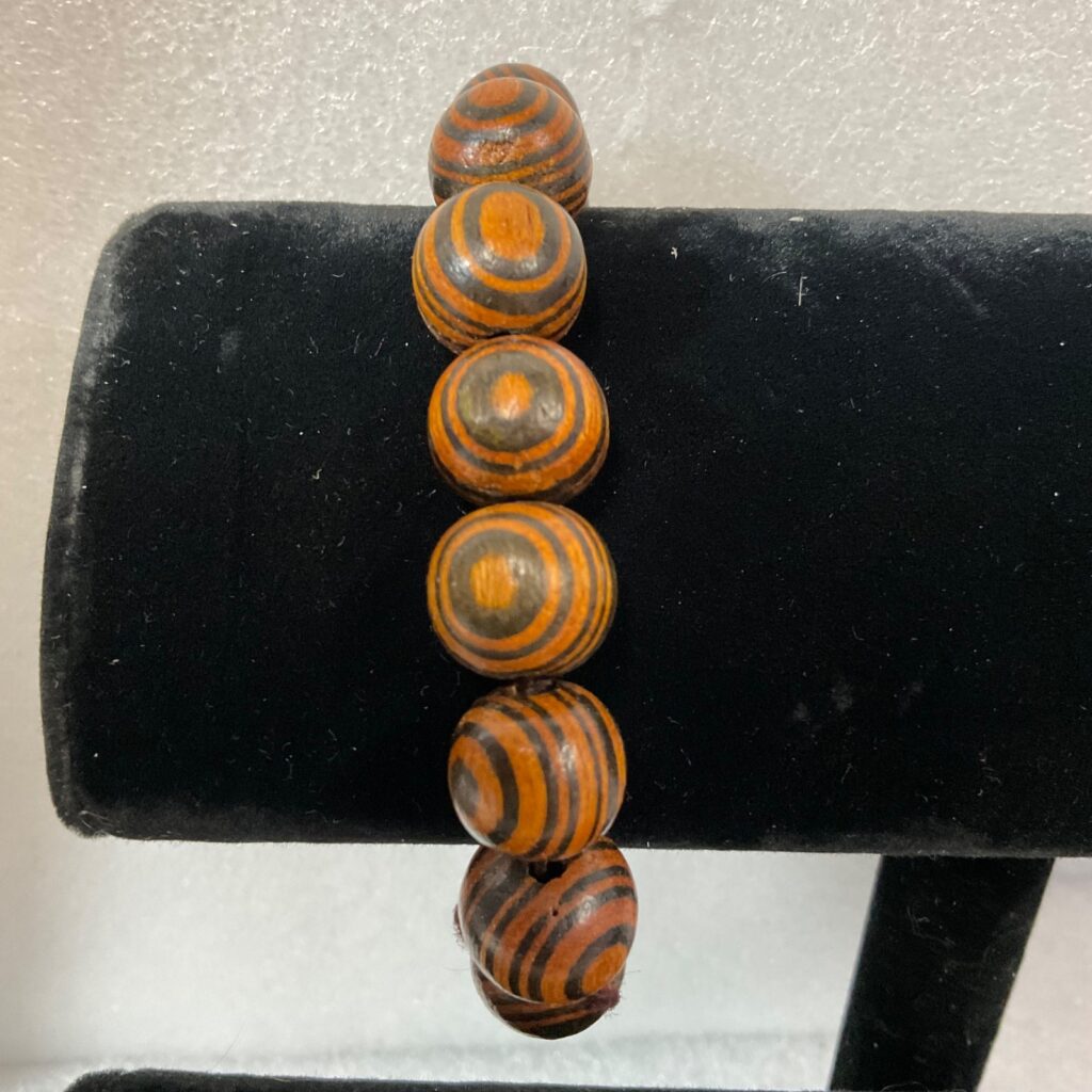 7in Brown Black Wooden Bead Bracelet Handcrafted Boho Tribal Stretch Jewelry - Image 1