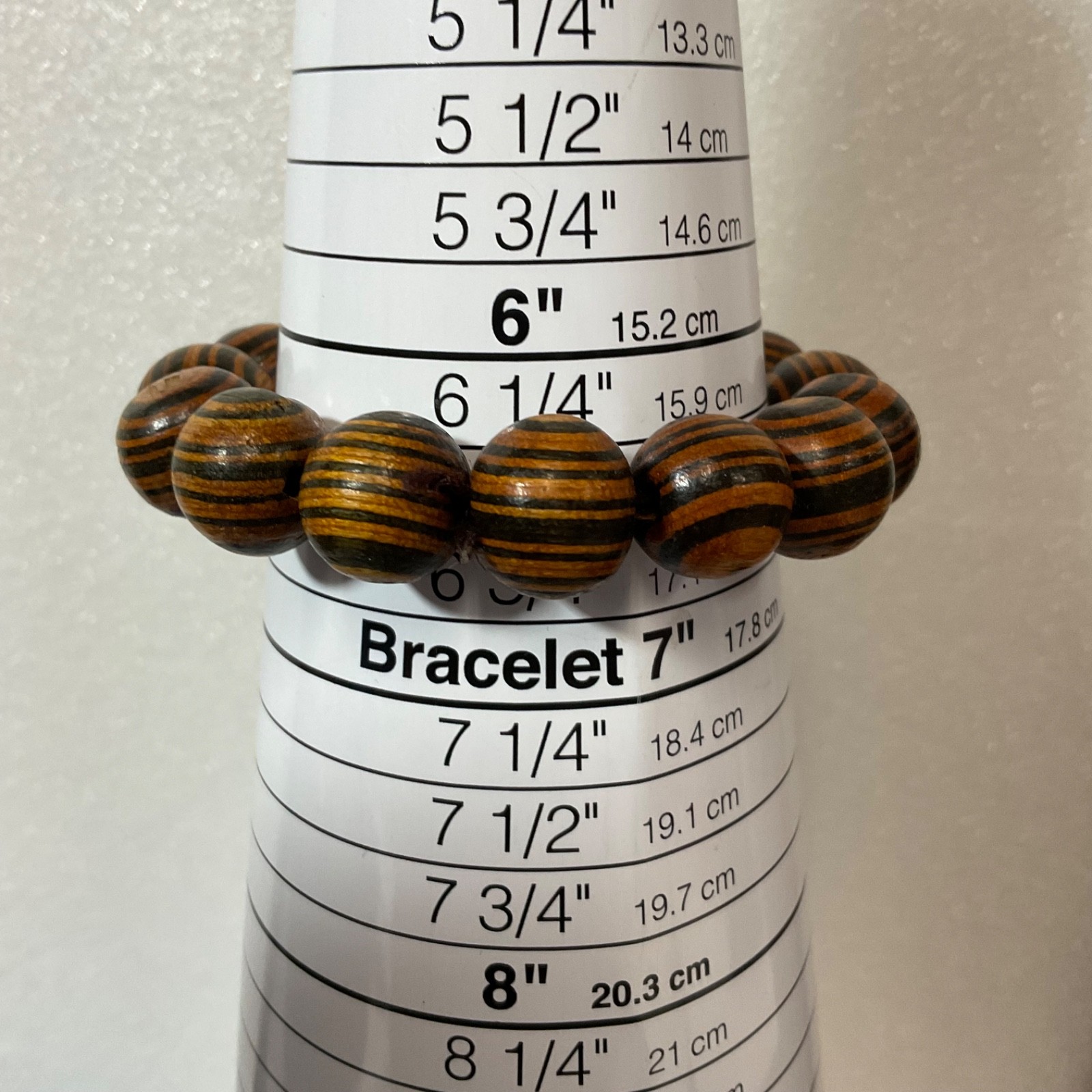 7in Brown Black Wooden Bead Bracelet Handcrafted Boho Tribal Stretch Jewelry - Image 2