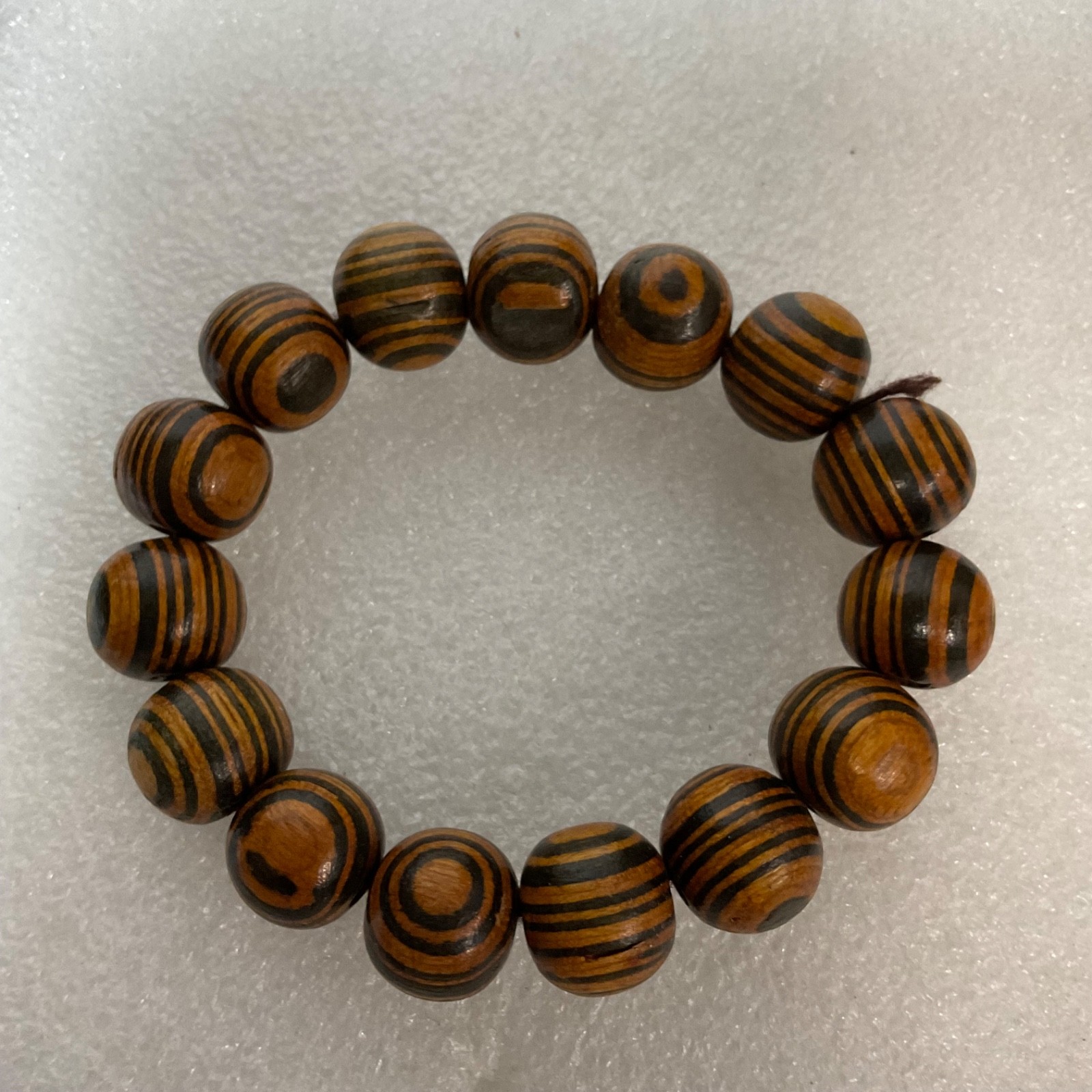 7in Brown Black Wooden Bead Bracelet Handcrafted Boho Tribal Stretch Jewelry - Image 3